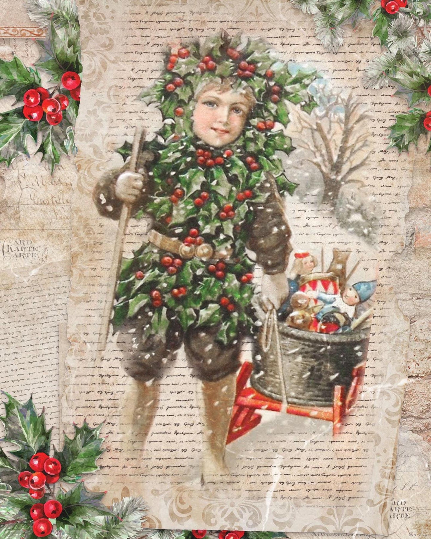 Christmas Collection - Large Decoupage Paper - 6 Size Options - Santa Claus