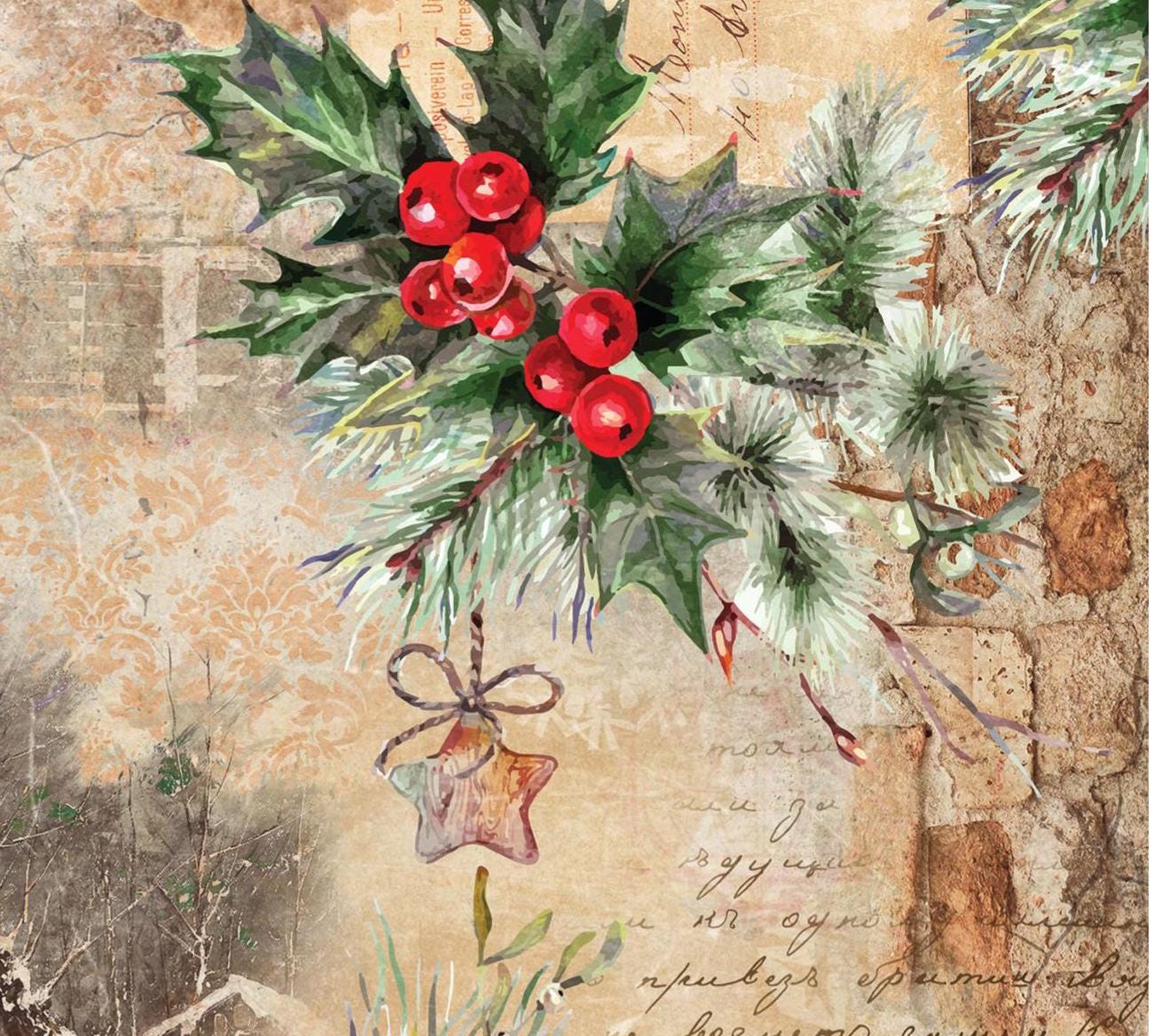 Christmas Collection - Large Decoupage Paper - 6 Size Options - Letter Postcard