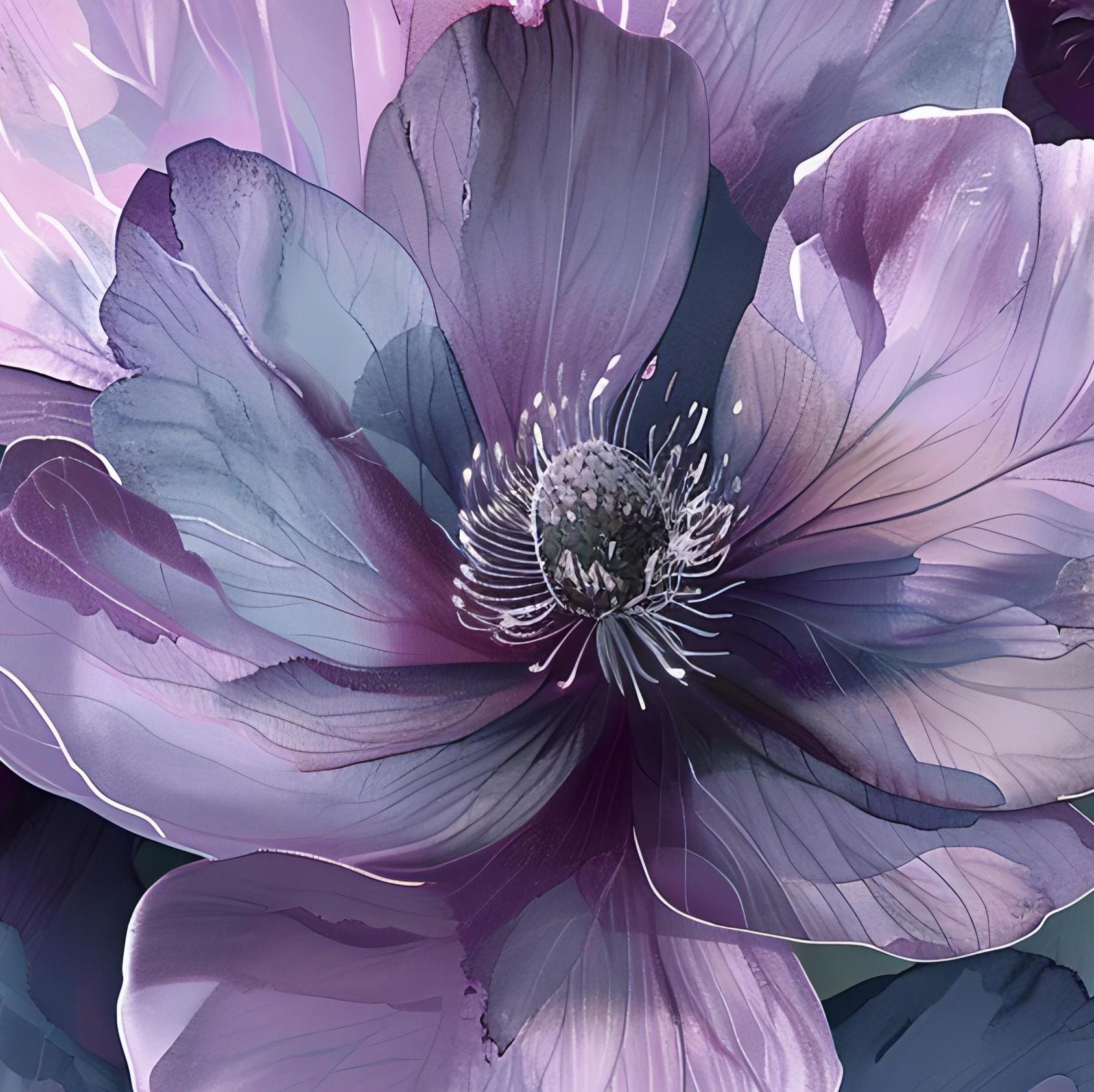 Purple Anemone - Decoupage Paper - Repeating Pattern - 6 Size Options - Dark Colors