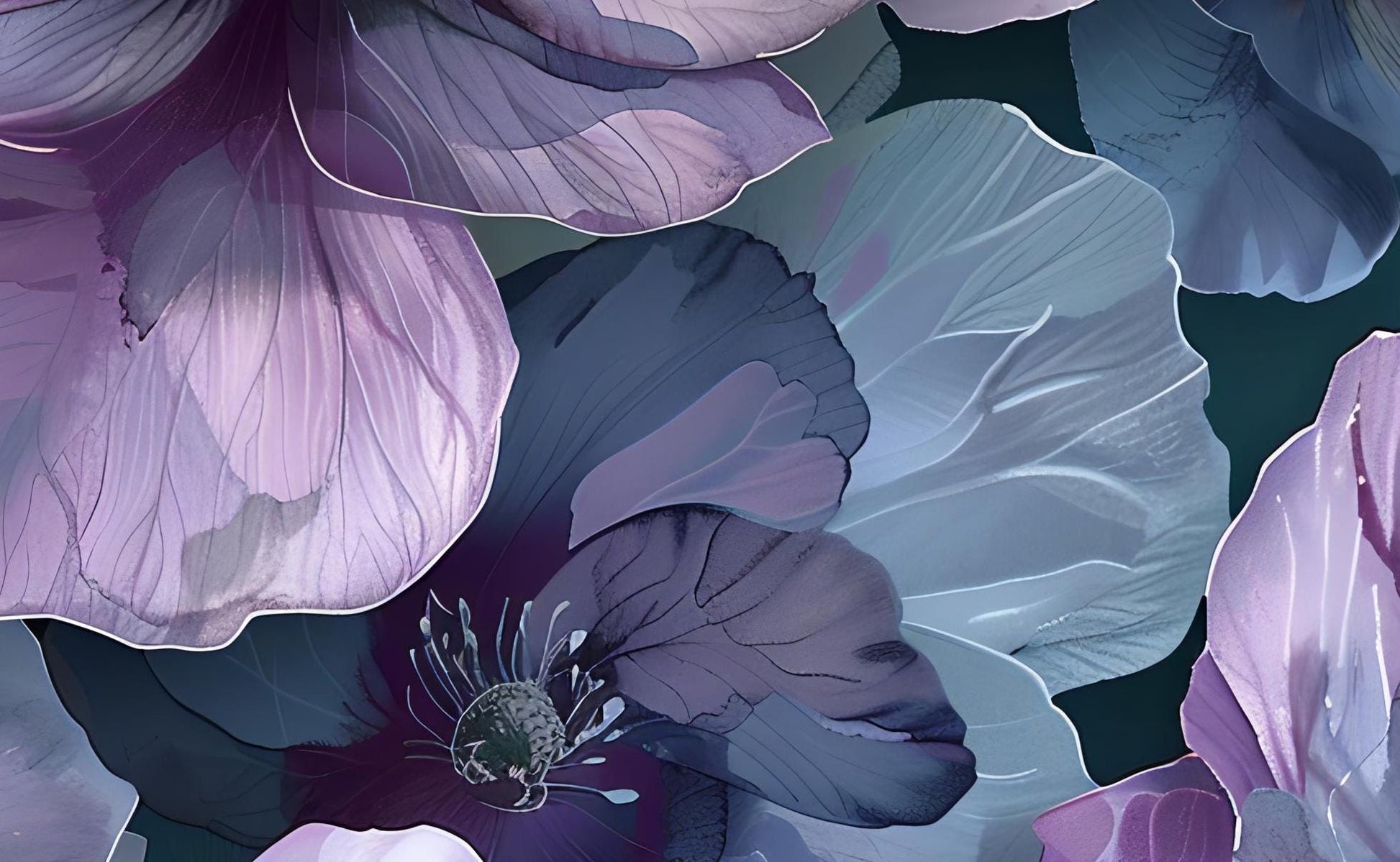 Purple Anemone - Decoupage Paper - Repeating Pattern - 6 Size Options - Dark Colors