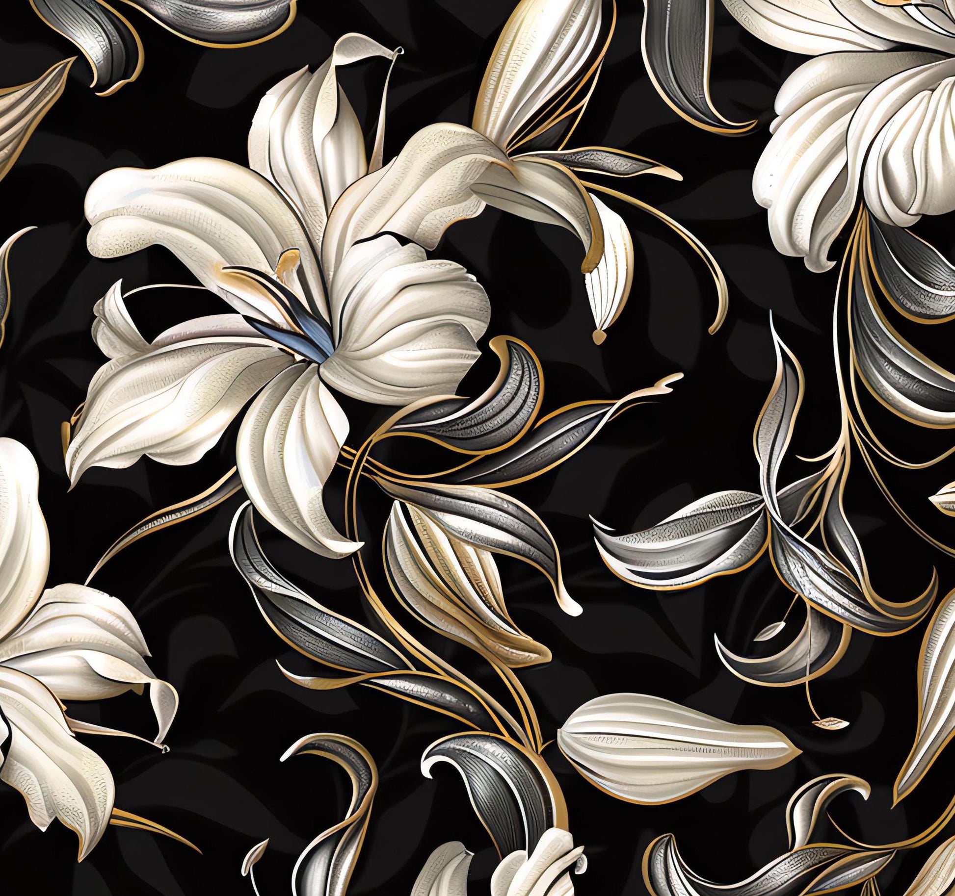 White Lily - Decoupage Paper - Repeating Pattern - 6 Size Options - Dark Background