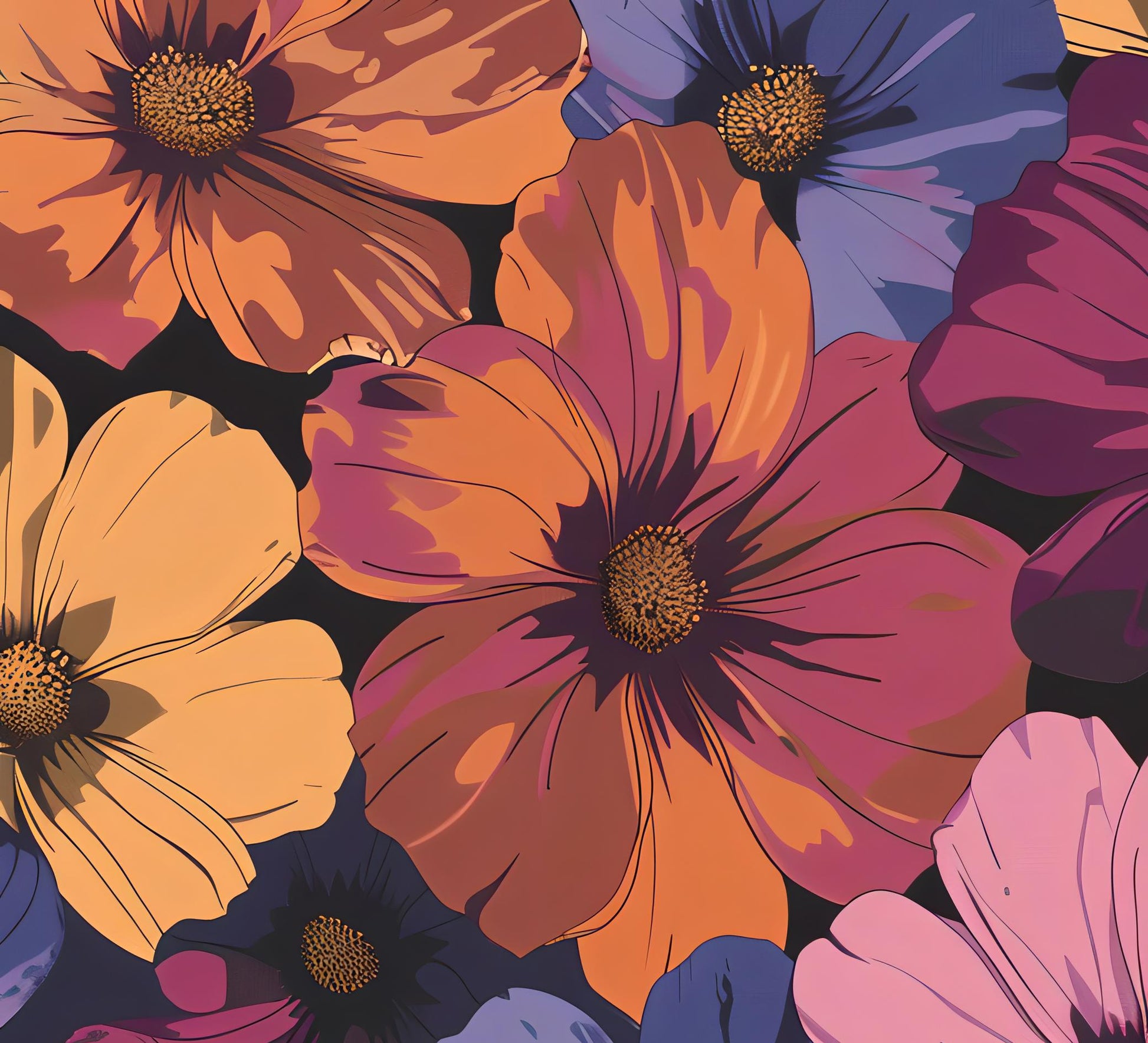 Floral Decoupage Paper - Repeating Pattern - 6 Size Options - Orange - Pink