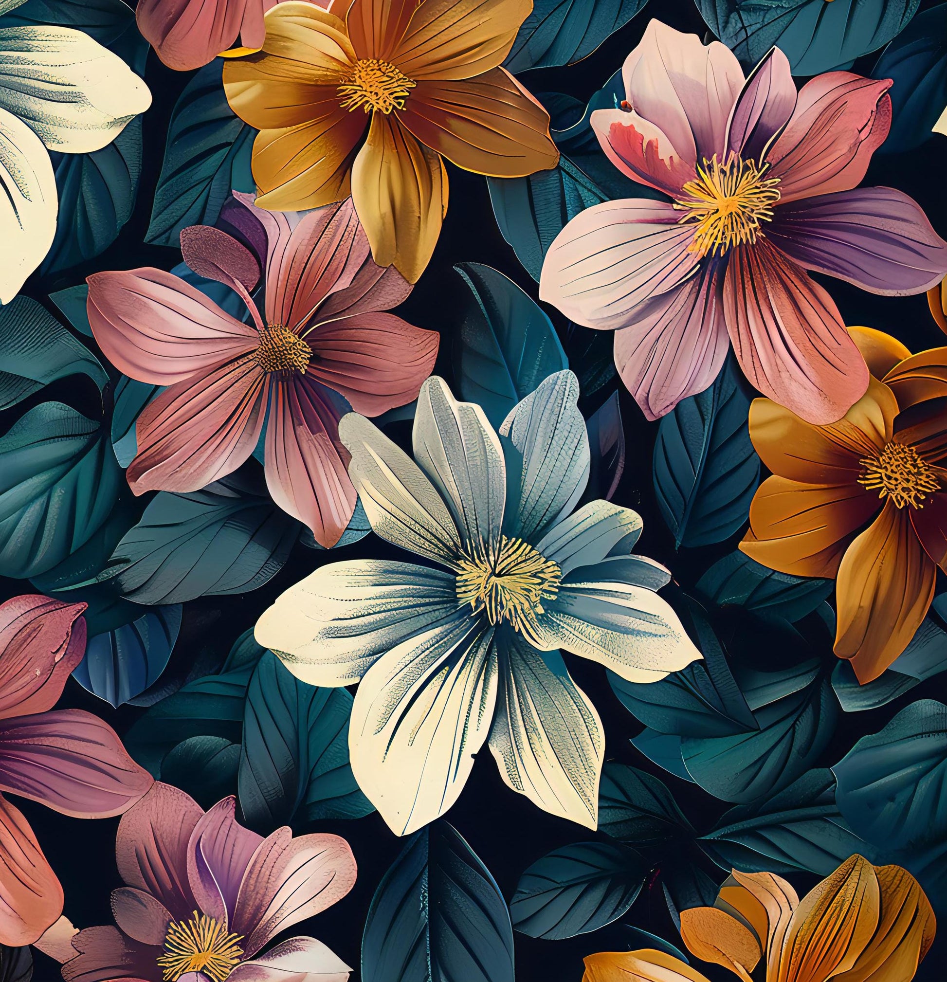 Floral Decoupage Paper - Repeating Pattern - 6 Size Options - Orange - White Lily