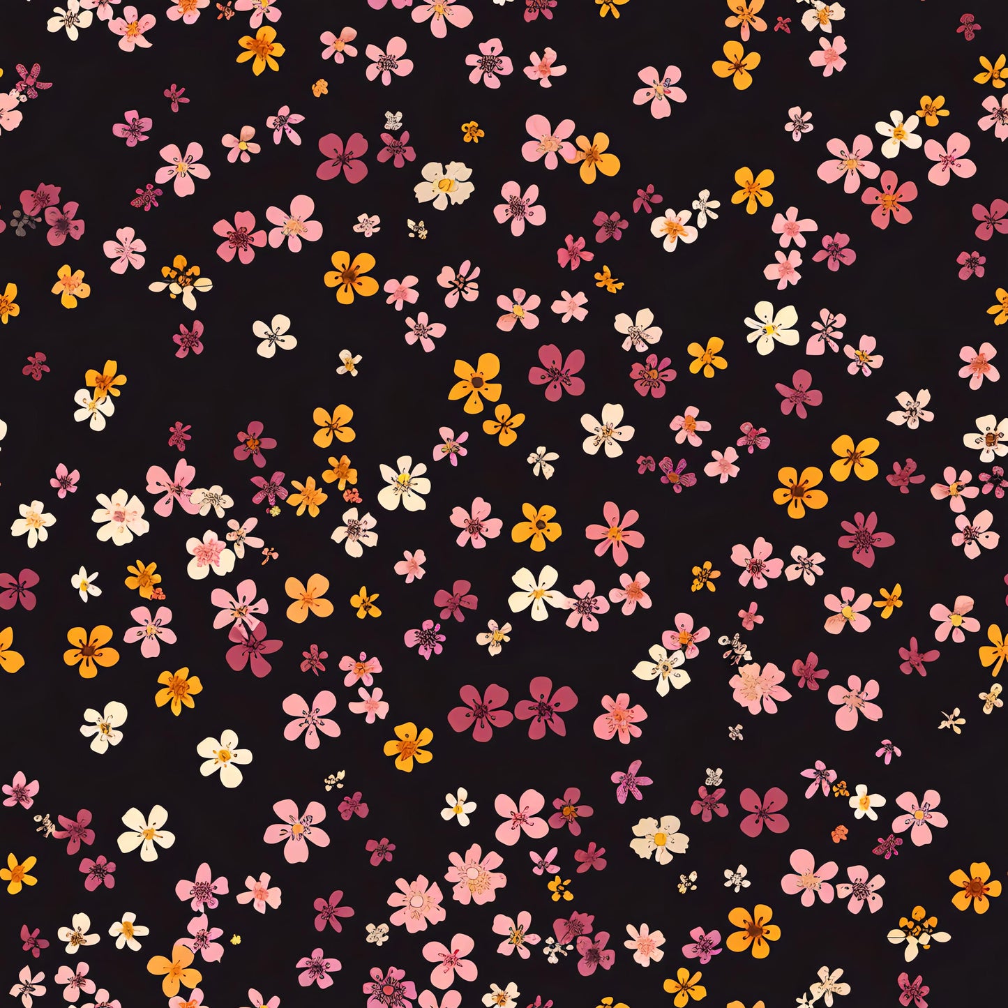 Floral Decoupage Paper - Repeating Pattern - 6 Size Options - Black - Little Daisy