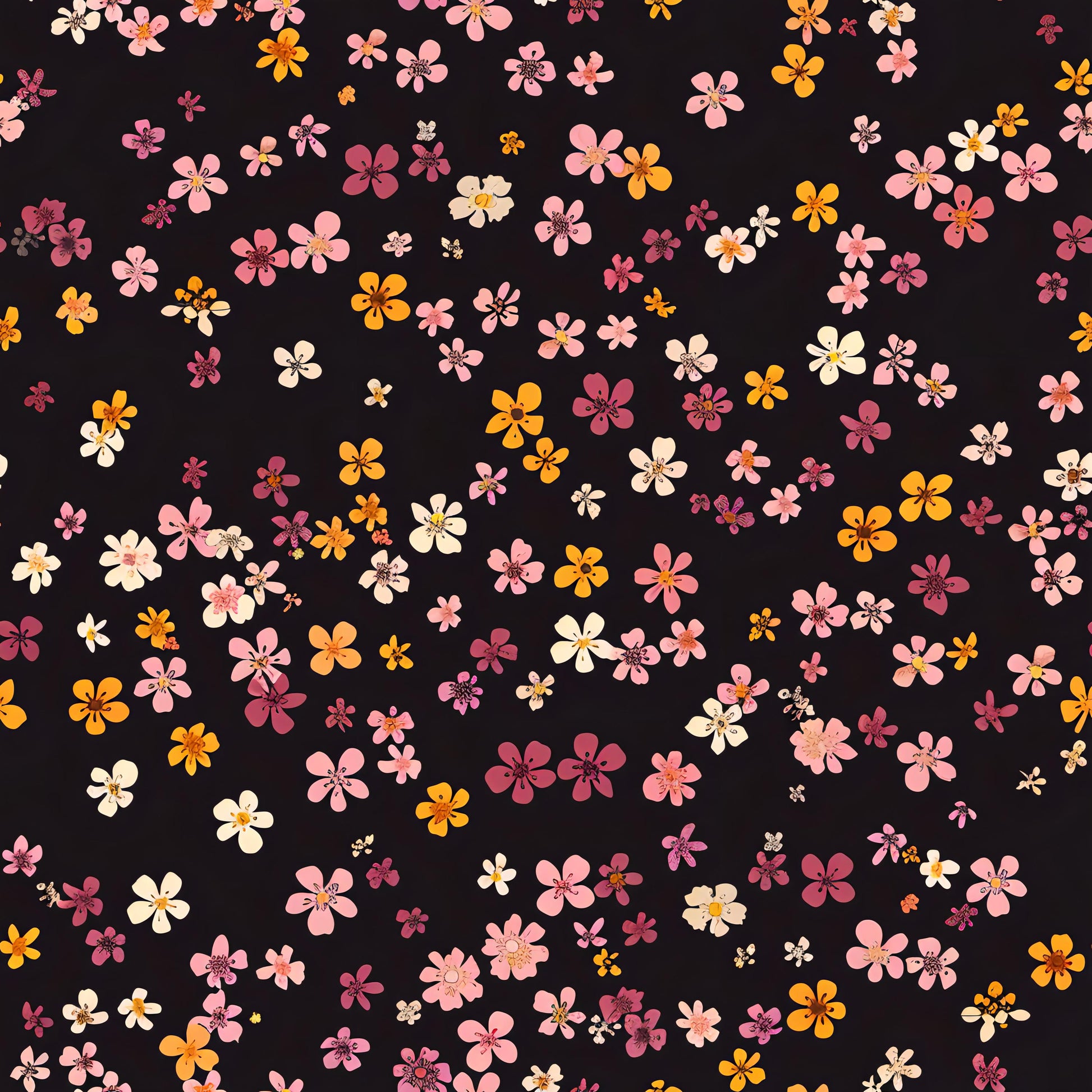 Floral Decoupage Paper - Repeating Pattern - 6 Size Options - Black - Little Daisy