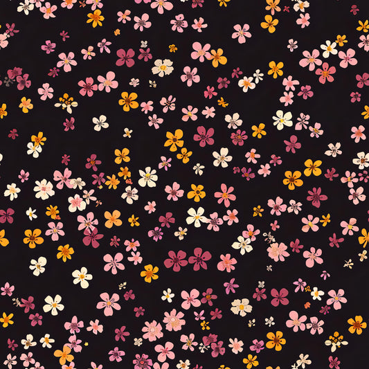 Floral Decoupage Paper - Repeating Pattern - 6 Size Options - Black - Little Daisy