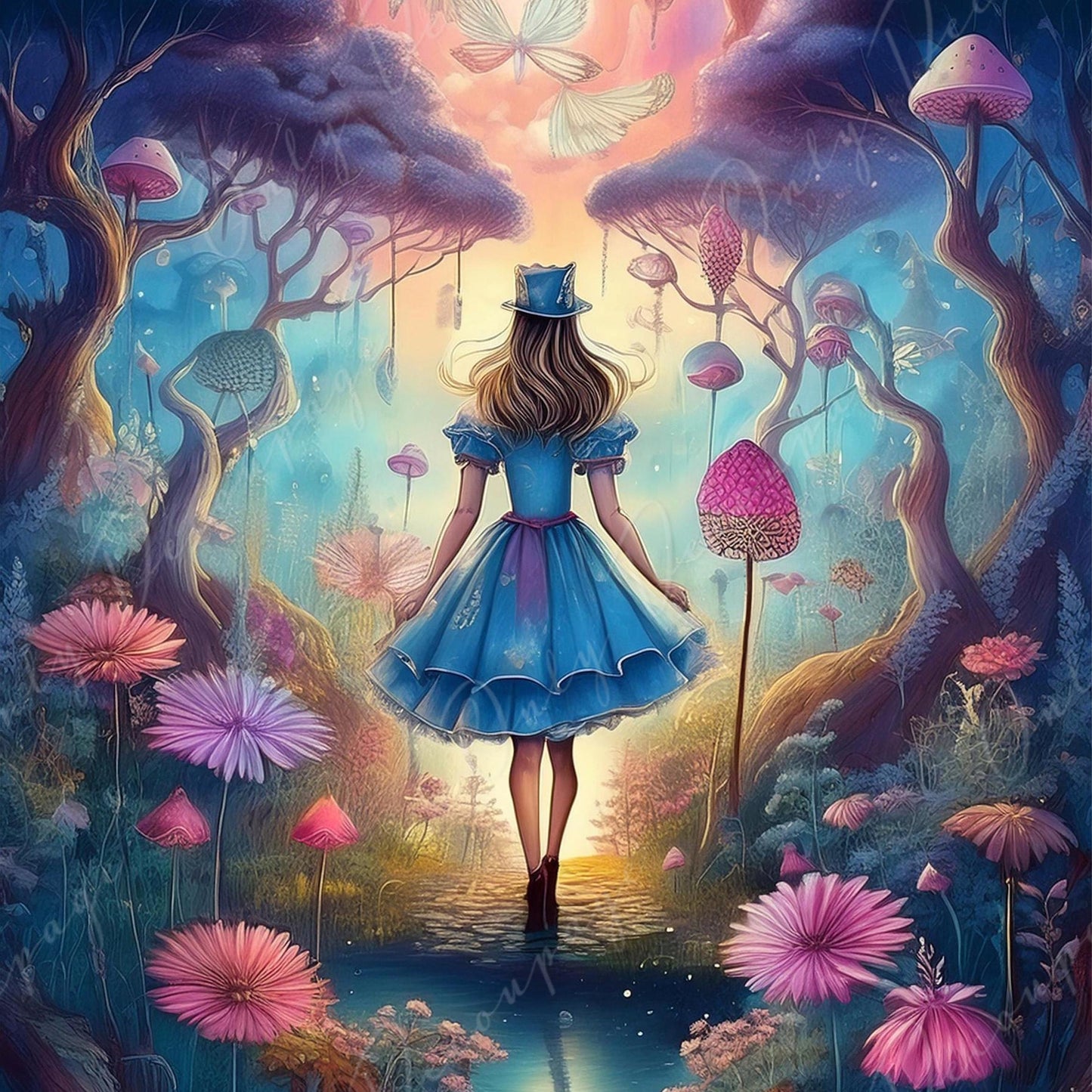 Fairytale Alice - Large Decoupage Paper - 6 Size Options - Pastel Flowers