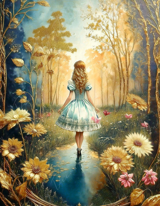 gold alice decoupage paper