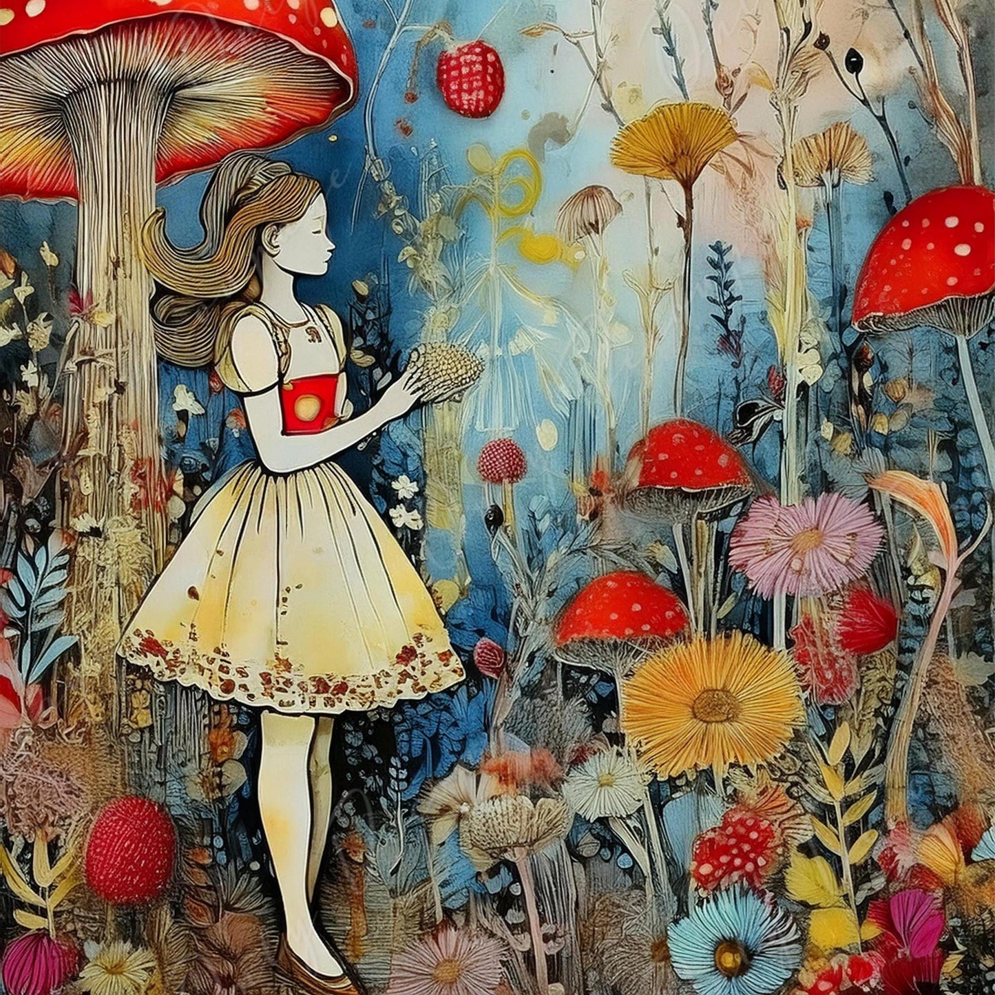 Fairytale Alice - Large Decoupage Paper - 6 Size Options - Red Gaint Mushroom - Wonderland Collage