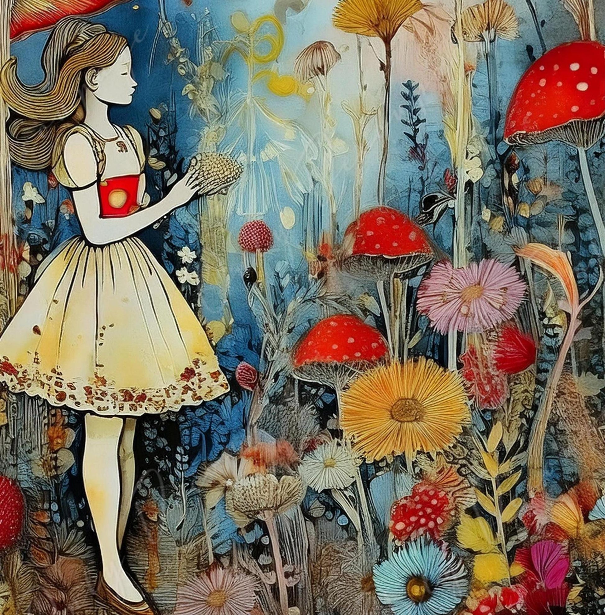 Fairytale Alice - Large Decoupage Paper - 6 Size Options - Red Gaint Mushroom - Wonderland Collage