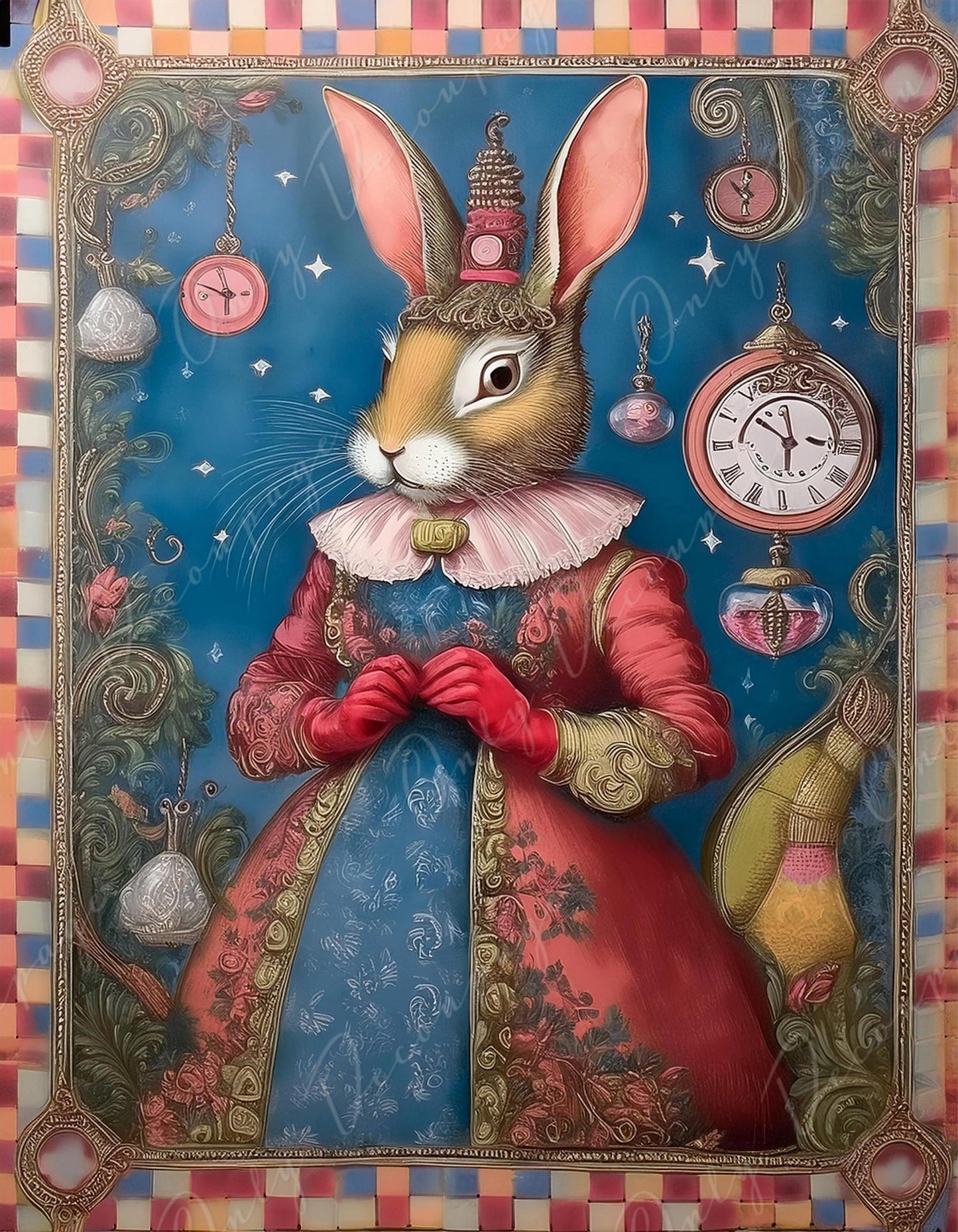 rabbit clock decoupage paper