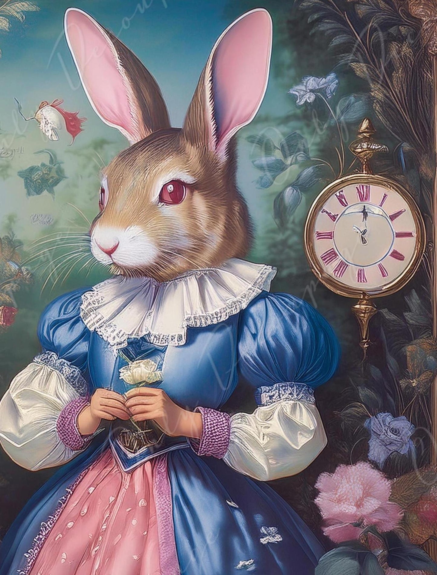 Large Decoupage Paper - Fairytale Alice - 6 Size Options - Rabbit with Blue Dress