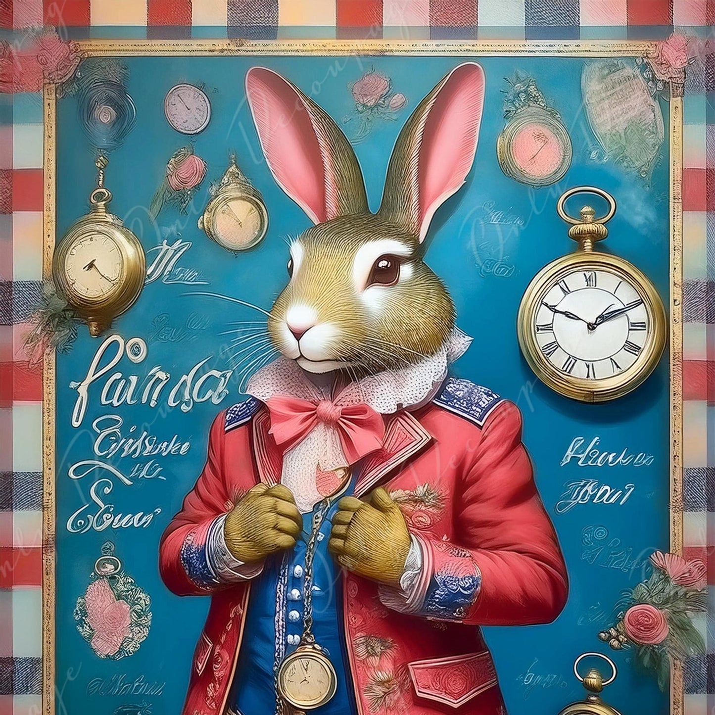 Fairytale Alice - Large Decoupage Paper - 6 Size Options - Rabbit with Red Dress - Time