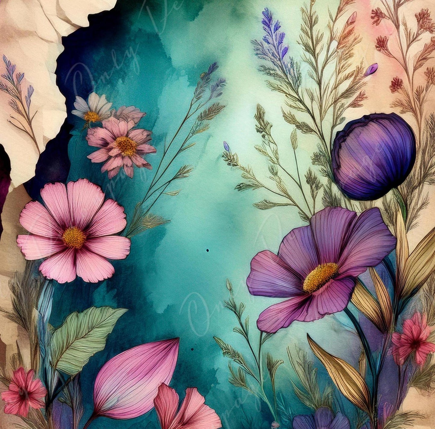 Fairytale Alice - Large Decoupage Paper - 6 Size Options - Floral Wonderland