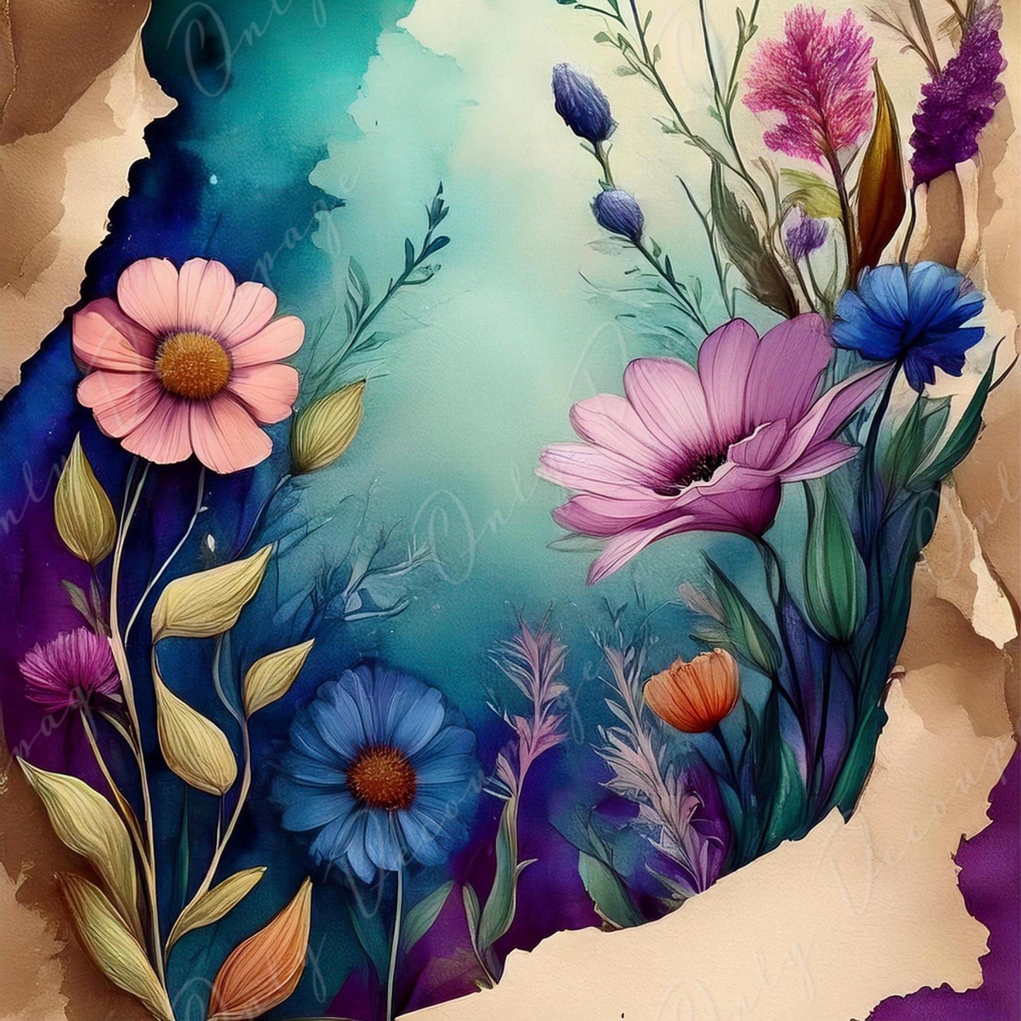 Floral Fairytale Alice - Large Decoupage Paper - 6 Size Options - Wonderland