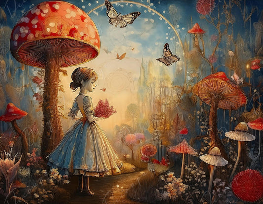 Fairytale Alice - Large Decoupage Paper - 6 Size Options - Red Giant Mushroom - Butterfly