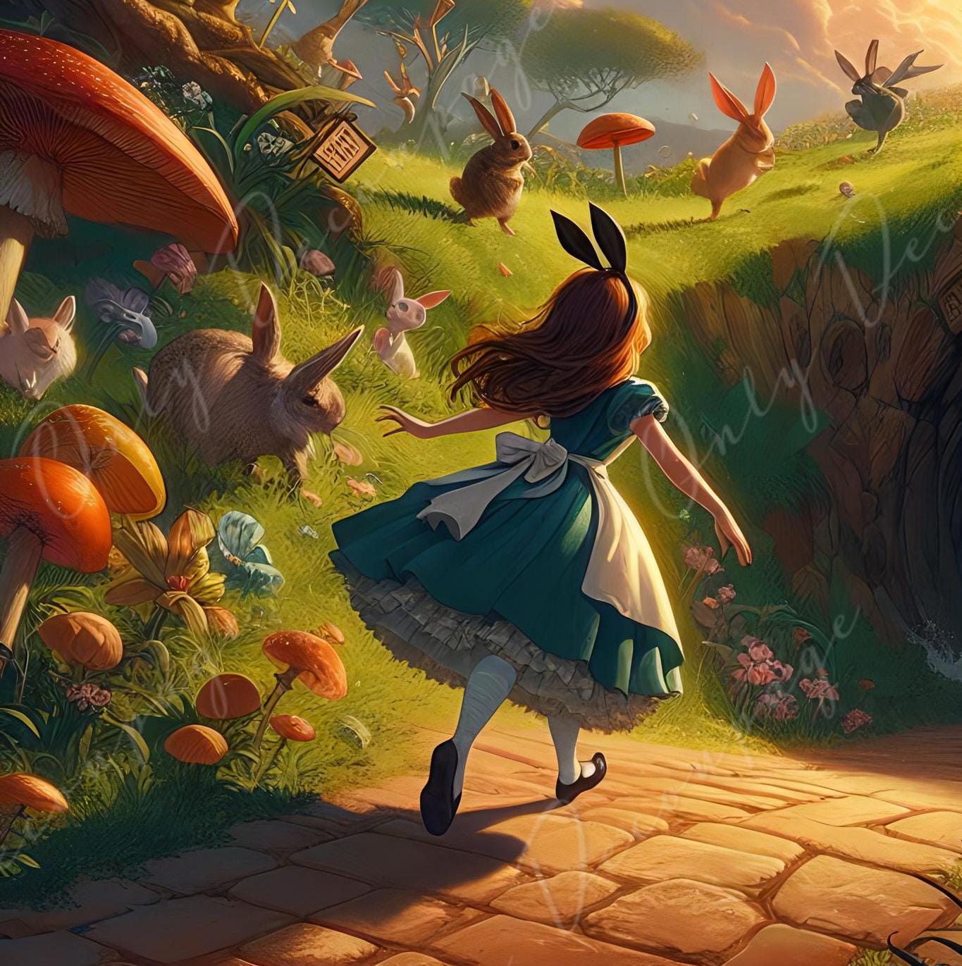 Large Decoupage Paper - Fairytale Alice - 6 Size Options - Flying White Rabbit