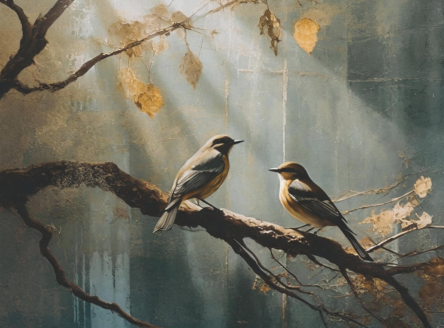 golden leaf two birds decoupage paper