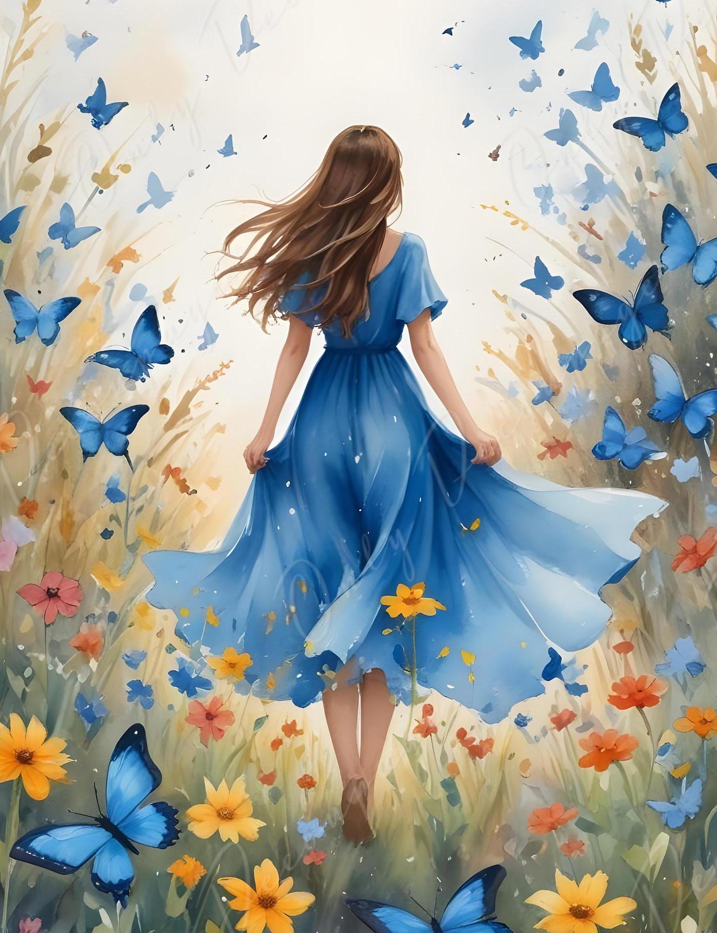 Fairytale - Large Decoupage Paper - 6 Size Options - Blue Dress Alice - Floral