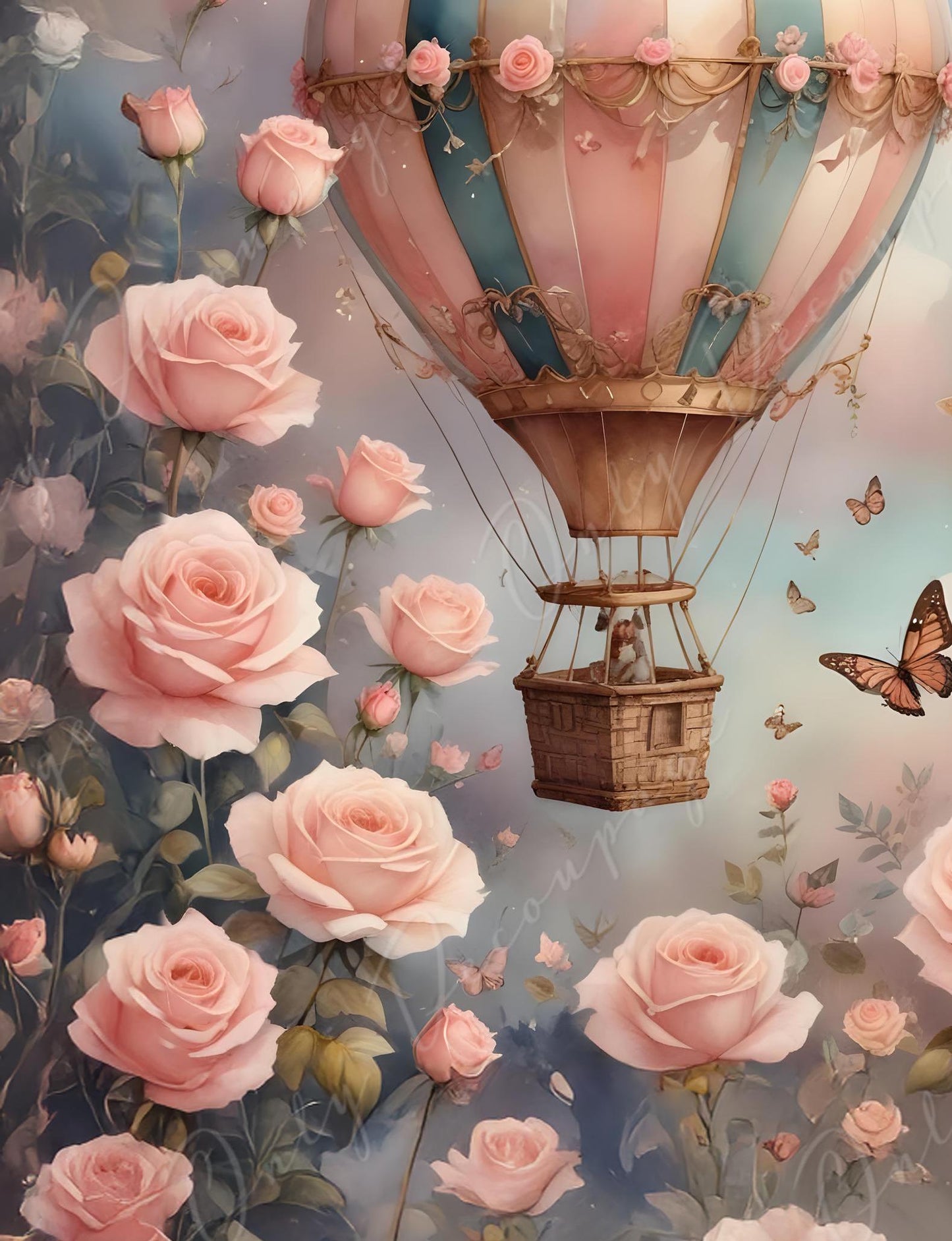 Fairytale Air Balloon - Large Decoupage Paper - 6 Size Options - Pinky Rice Paper