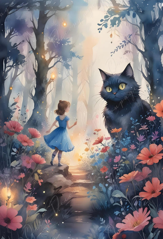 alice with cat decoupage paper
