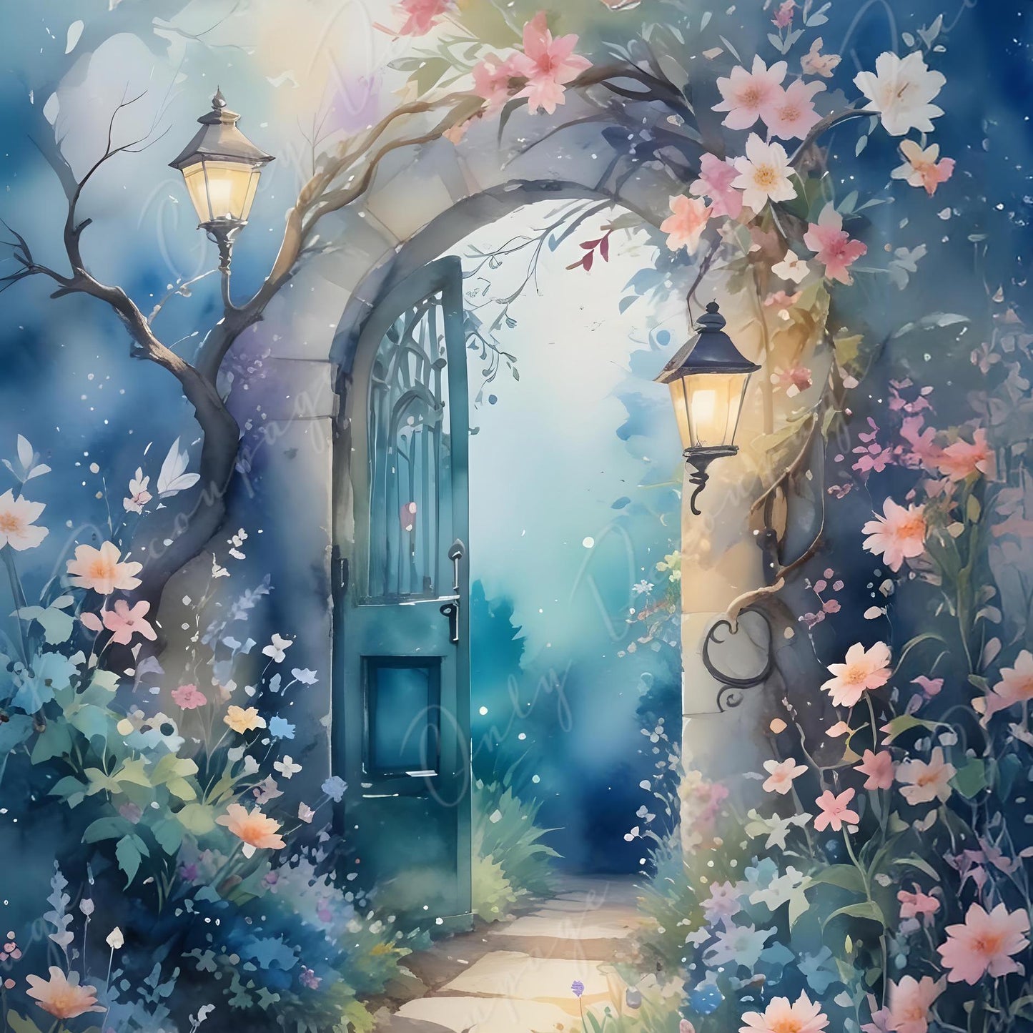 Fairytale Garden Gate - 6 Size Options - Large Decoupage Paper - Pastel Color Flowers