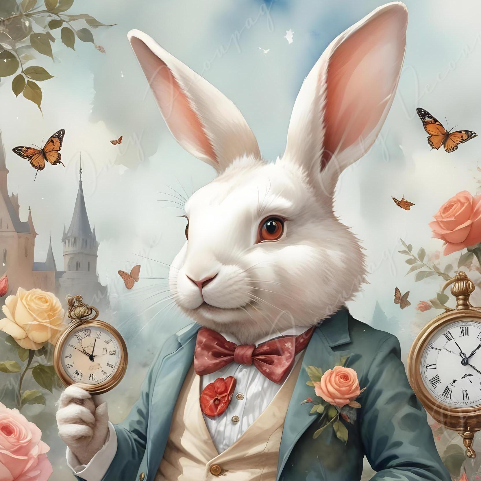Wonderland Alice - Large Decoupage Paper - 6 Size Options - Rabbit with Suit