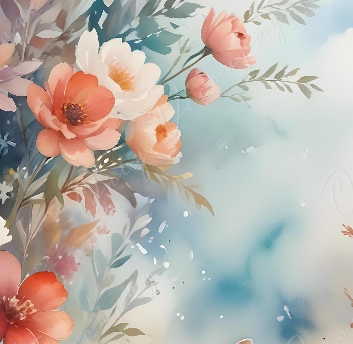 Fairytale - Large Decoupage Paper - 6 Size Options - Rabbit with Pastel Flowers