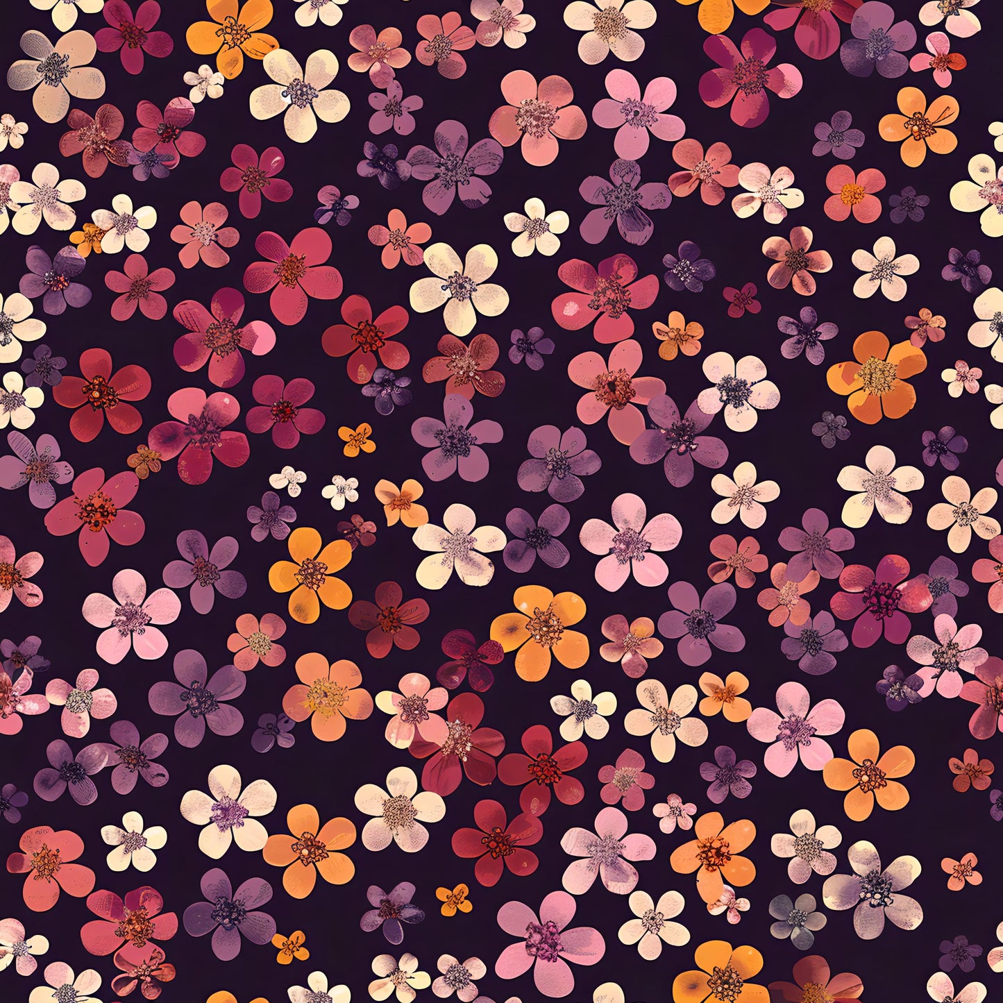 Floral Decoupage Paper - Repeating Pattern - 6 Size Options - Purple Orange White