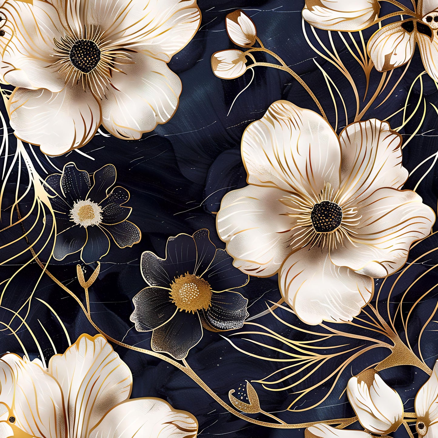 Floral Decoupage Paper - Repeating Pattern - 6 Size Options - Dark Blue White