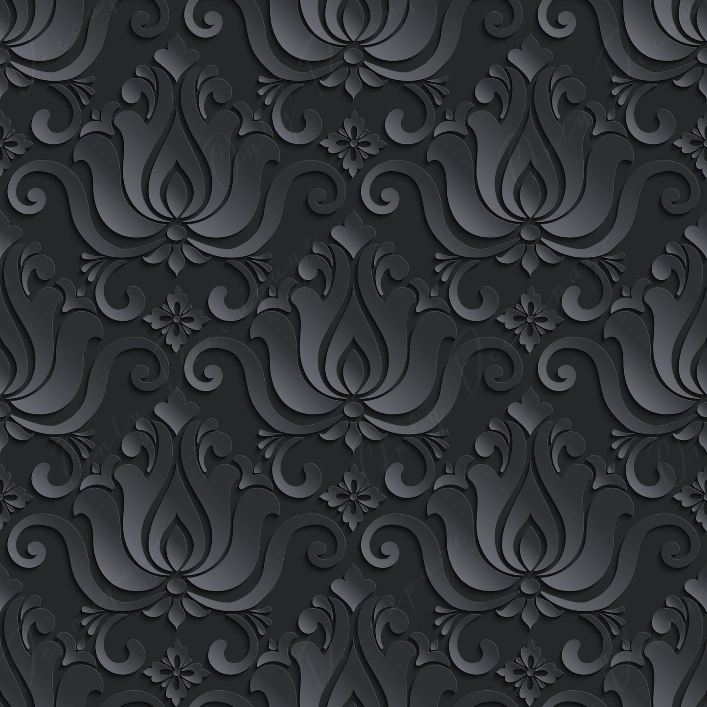 Dark Decoupage Paper - Repeating Damask Pattern - Black Shade