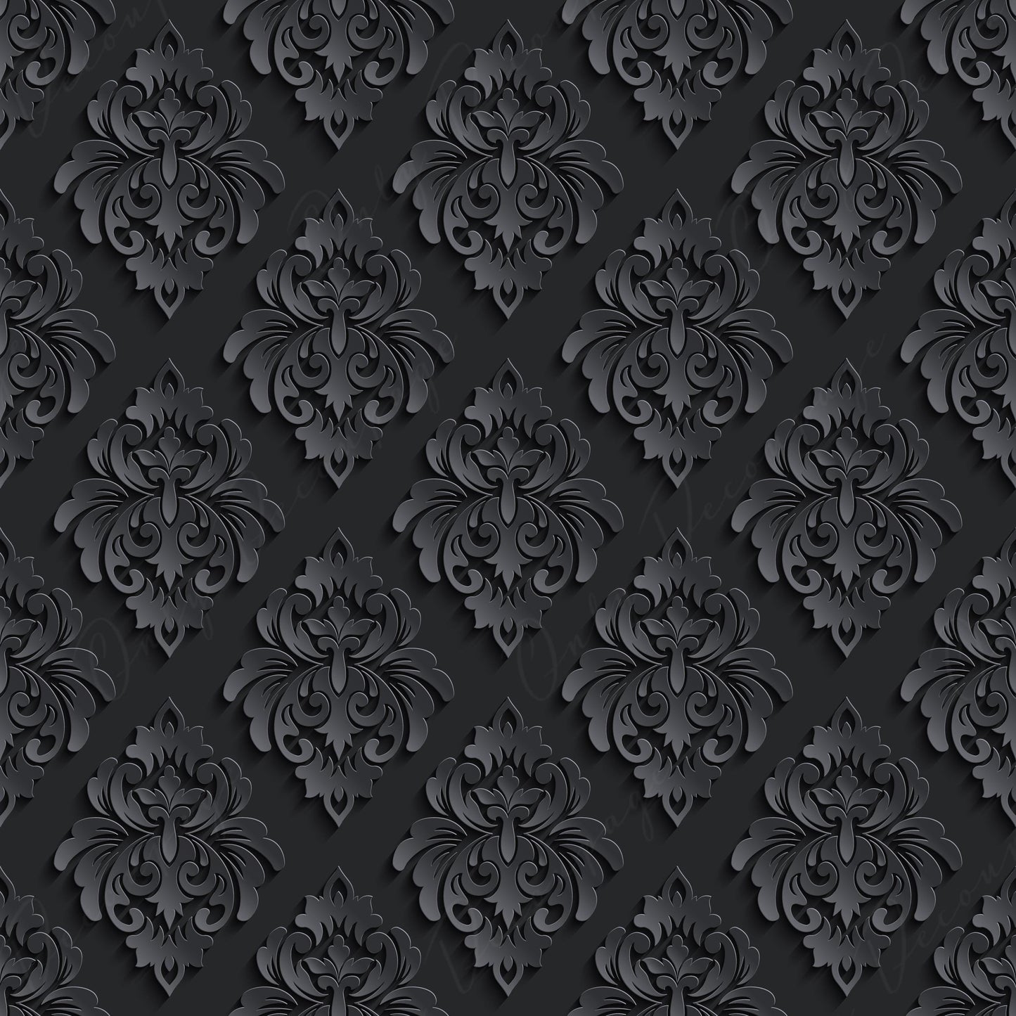 Dark Decoupage Paper - Repeating Damask Pattern - Black Shade