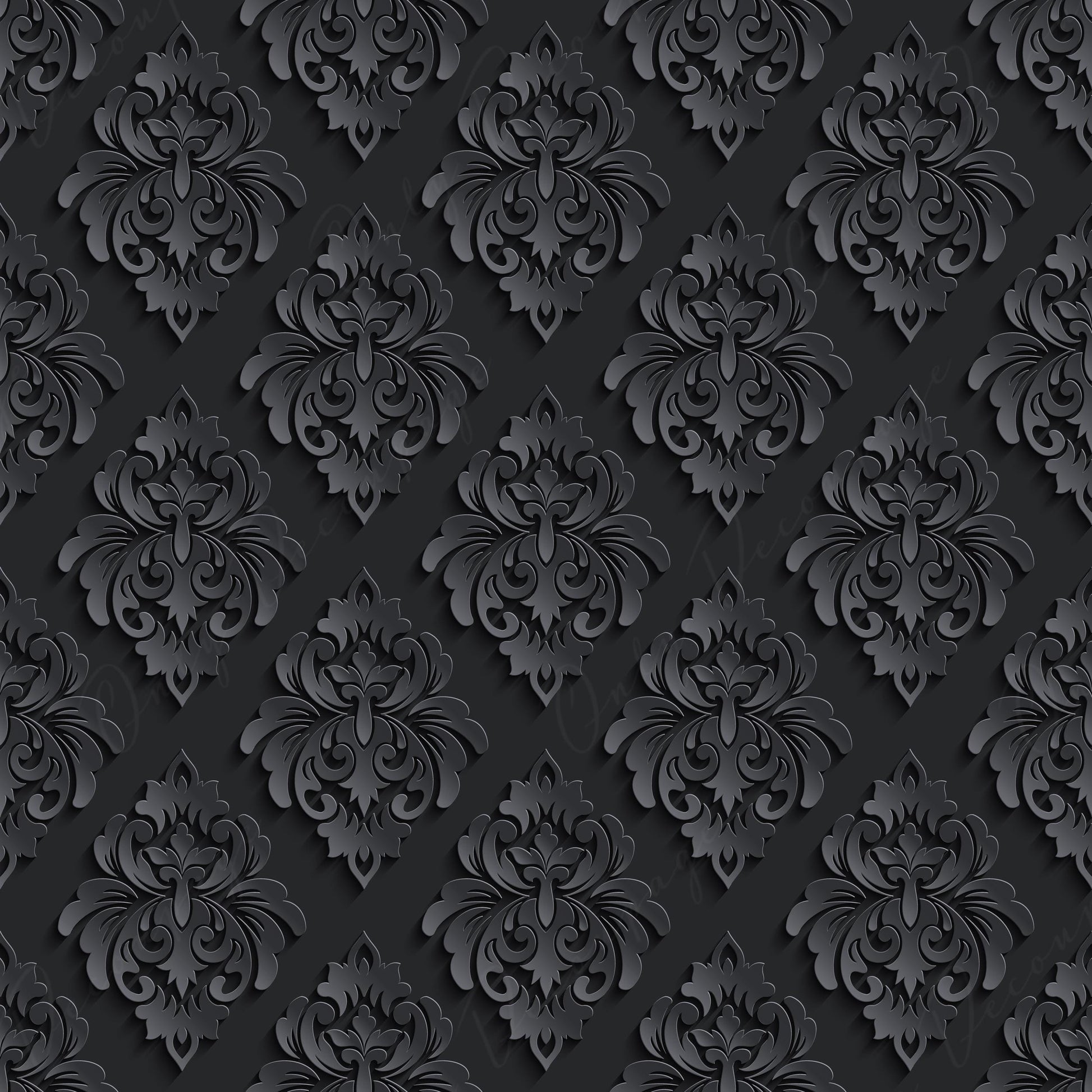 Dark Decoupage Paper - Repeating Damask Pattern - Black Shade