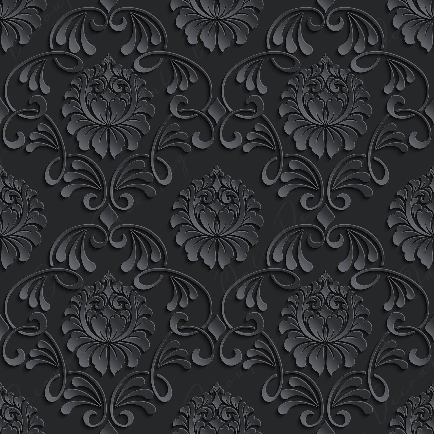 Dark Decoupage Paper - Repeating Damask Pattern - Black Shade