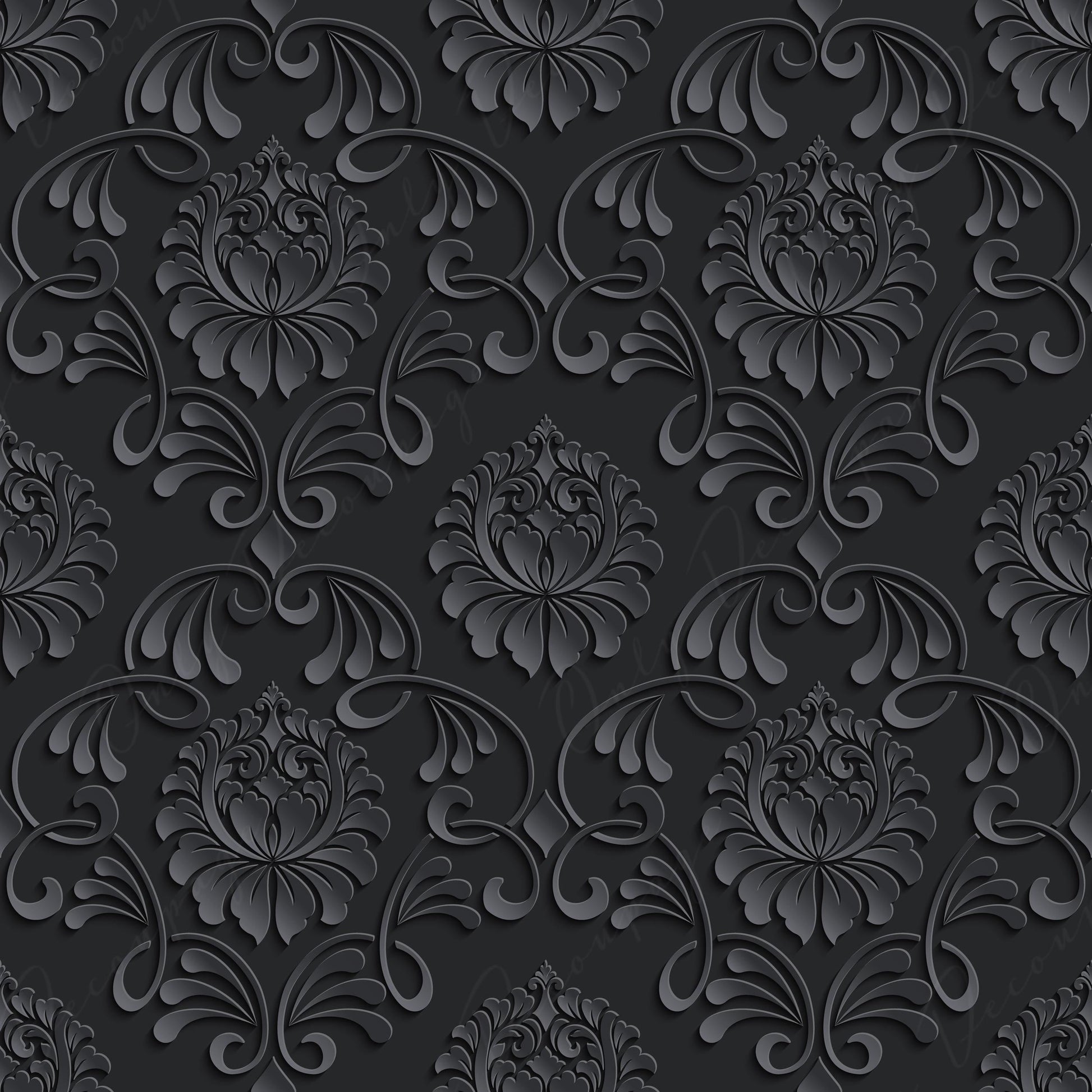 Dark Decoupage Paper - Repeating Damask Pattern - Black Shade