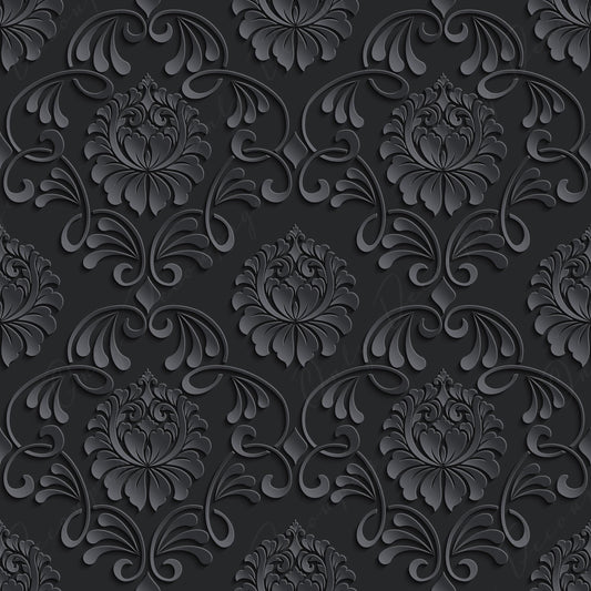 Dark Decoupage Paper - Repeating Damask Pattern - Black Shade