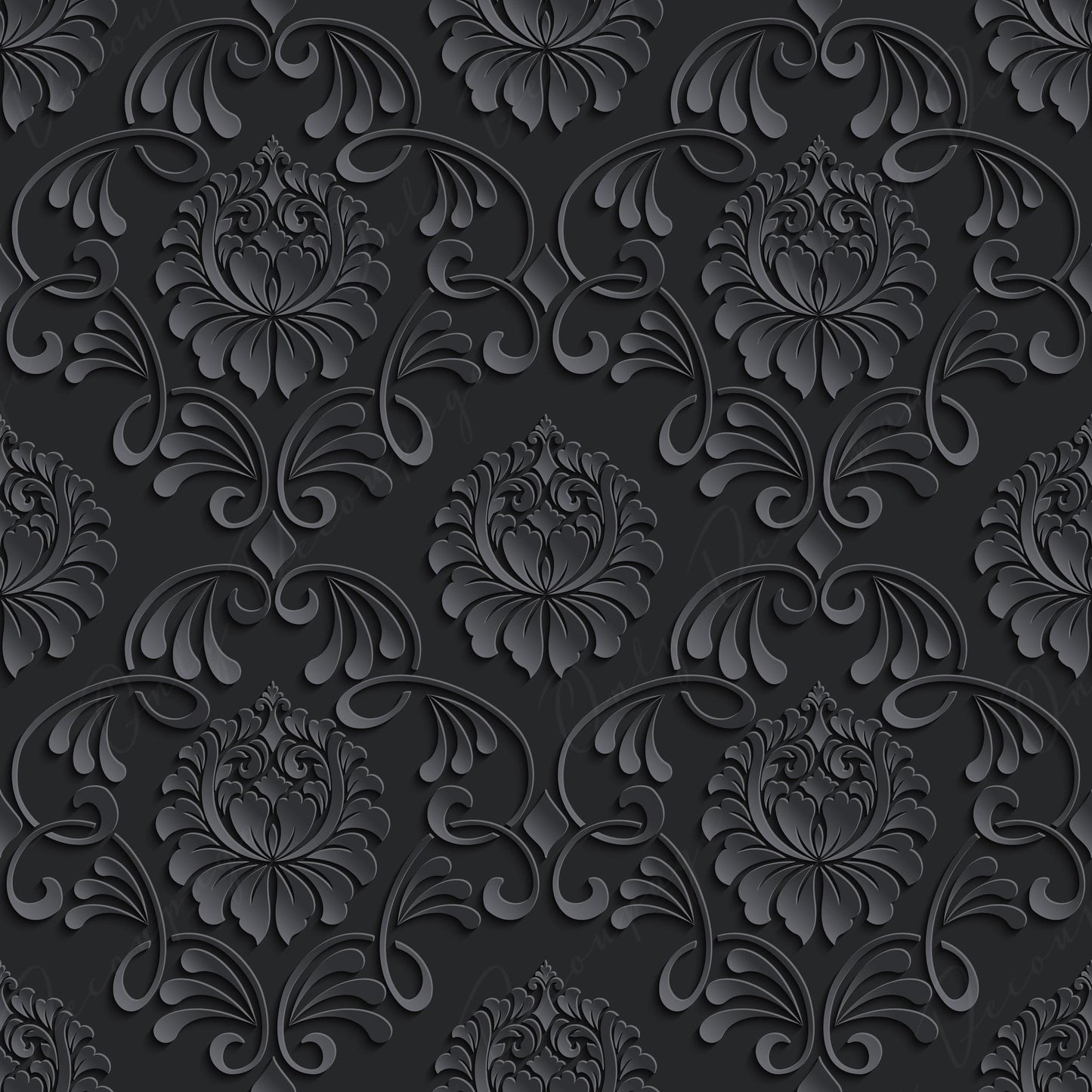 Dark Decoupage Paper - Repeating Damask Pattern - Black Shade