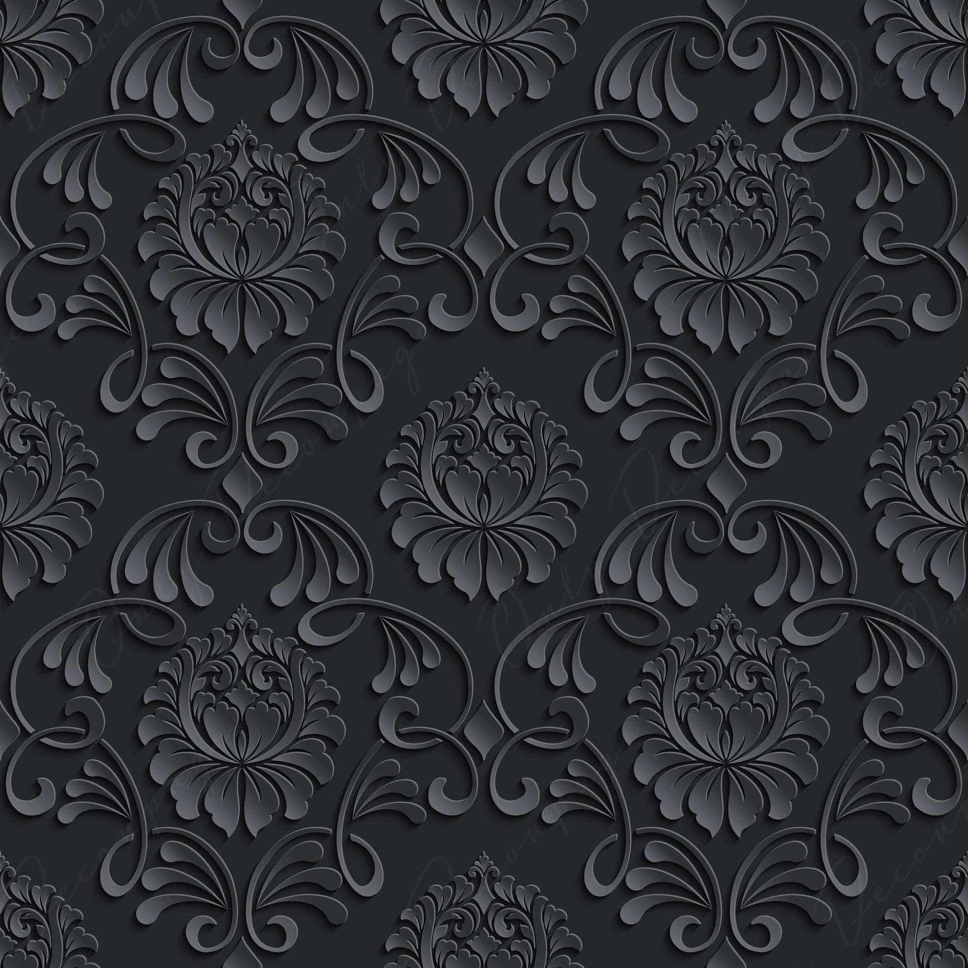 Dark Decoupage Paper - Repeating Damask Pattern - Black Shade