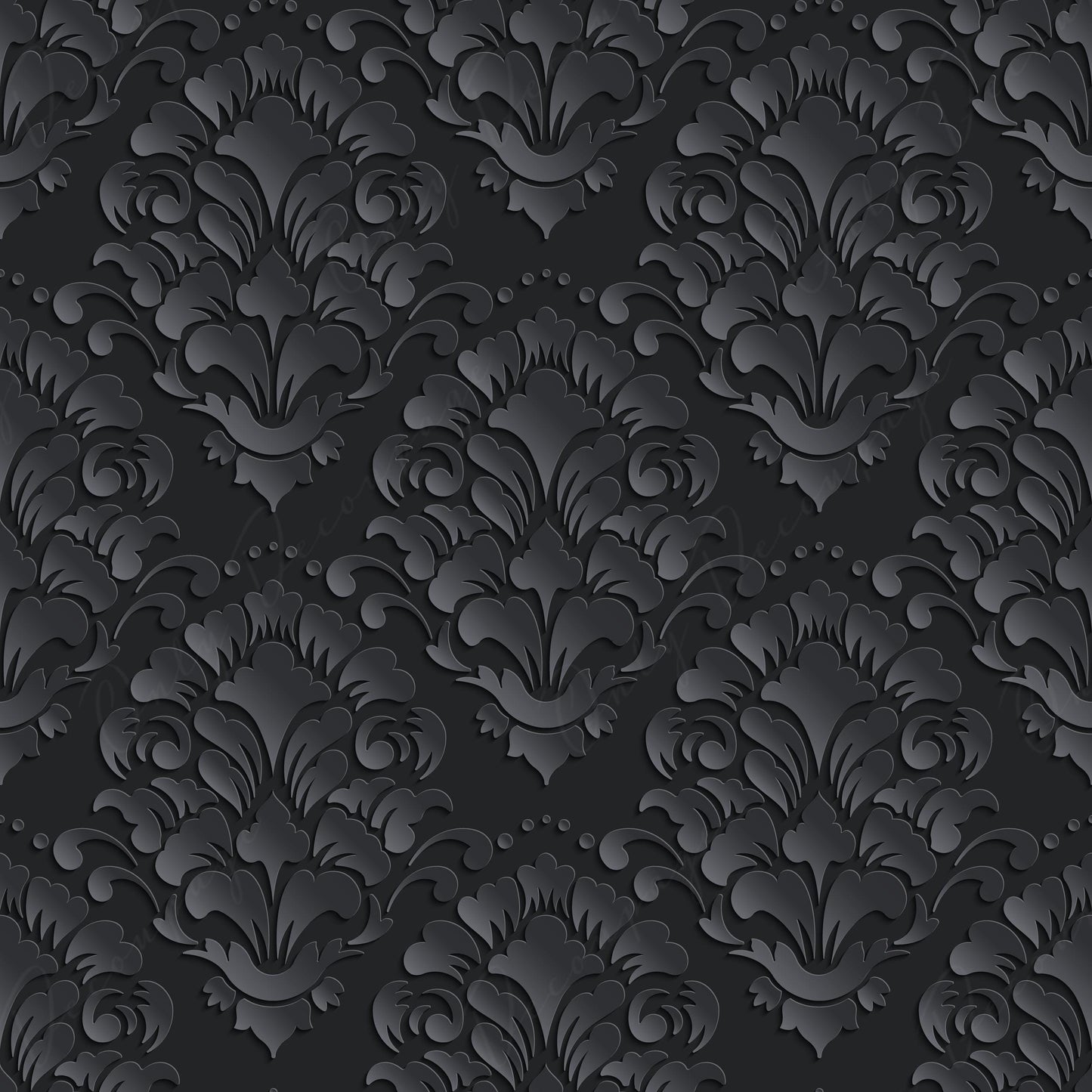 Dark Decoupage Paper - Repeating Damask Pattern - Black Shade