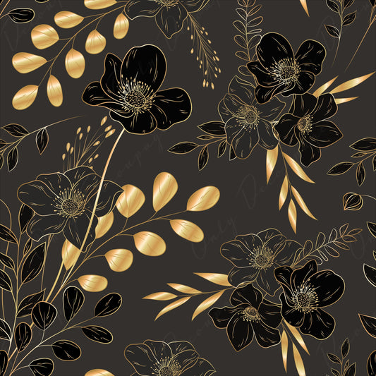 Floral Dark Decoupage Paper - Rice Paper Decoupage for Furniture - Black White Gold