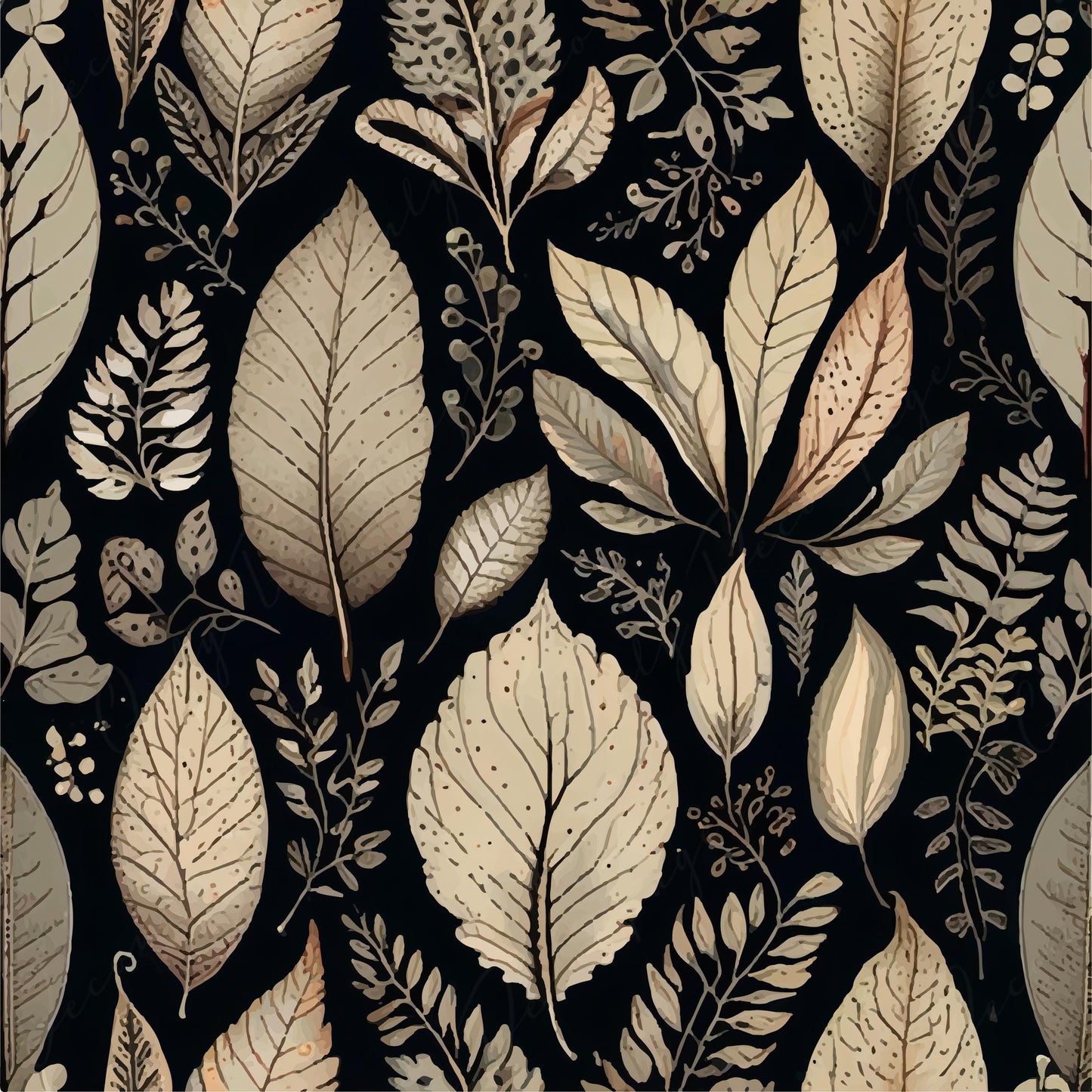 Floral Dark Decoupage Paper - Rice Paper Decoupage for Furniture - Black White Sephia Leafs