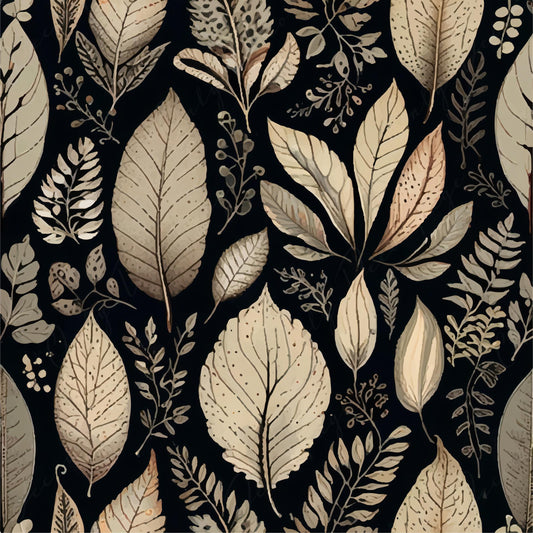 Floral Dark Decoupage Paper - Rice Paper Decoupage for Furniture - Black White Sephia Leafs