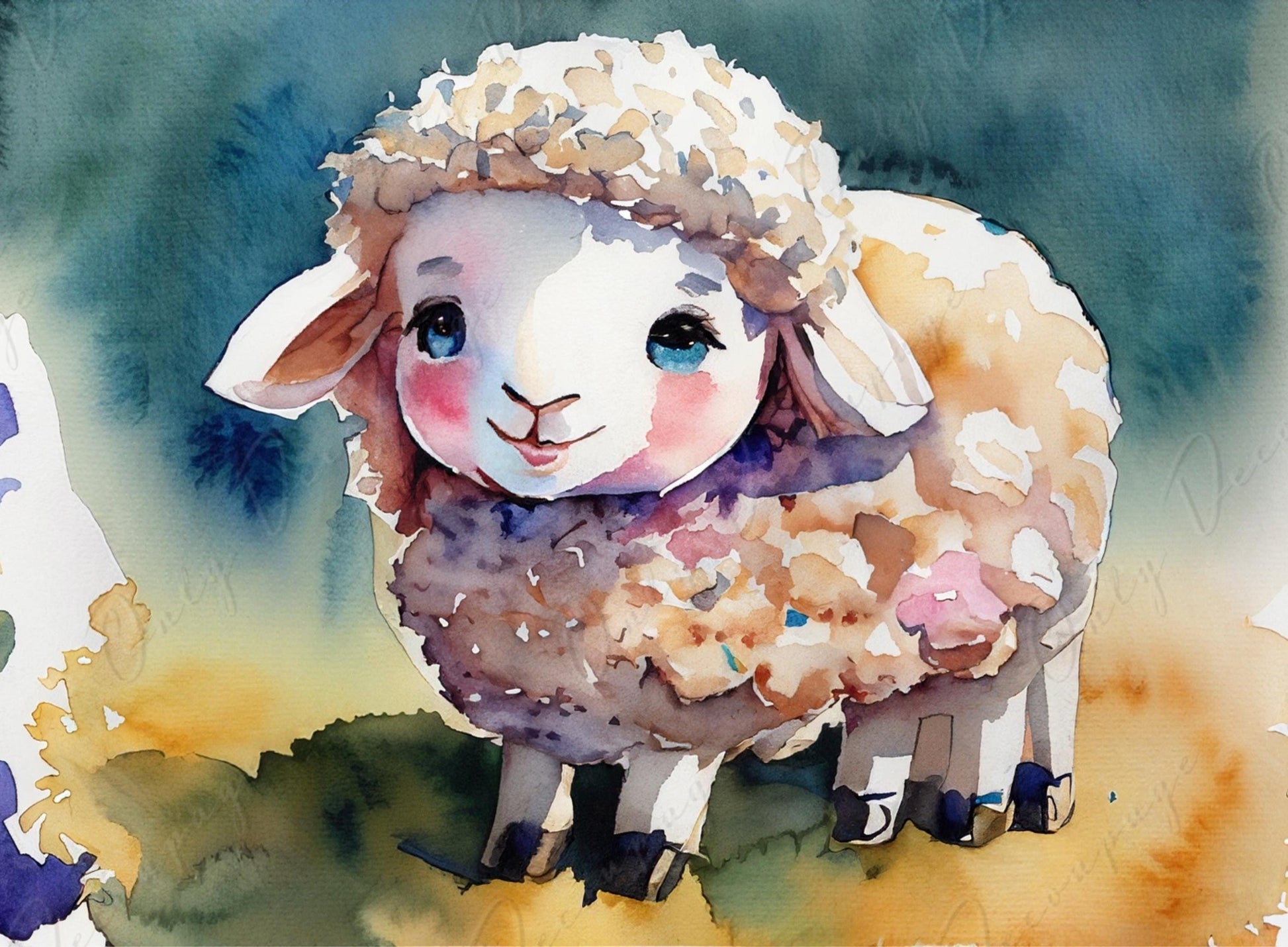 Large Decoupage Paper for Furniture - 6 Size Options - White Sheep - Watercolor