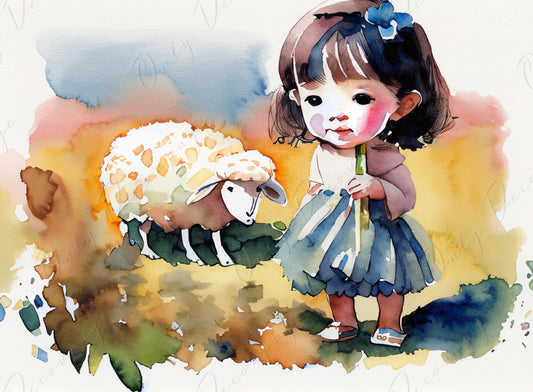 Farm Life - Large Decoupage Paper for Furniture - 6 Size Options - White Sheep - Watercolor