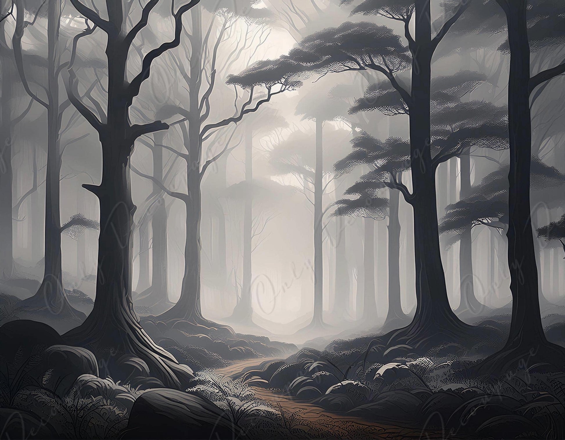 Misty Forest - Decoupage Paper - 3 Size Options - Dark Trees