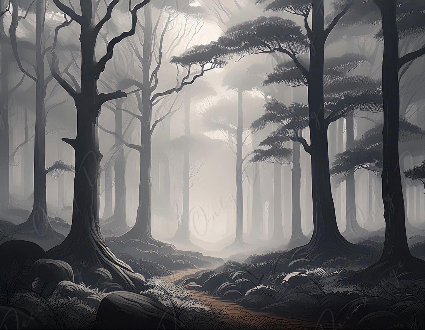 Misty Forest - Decoupage Paper - 3 Size Options - Dark Trees