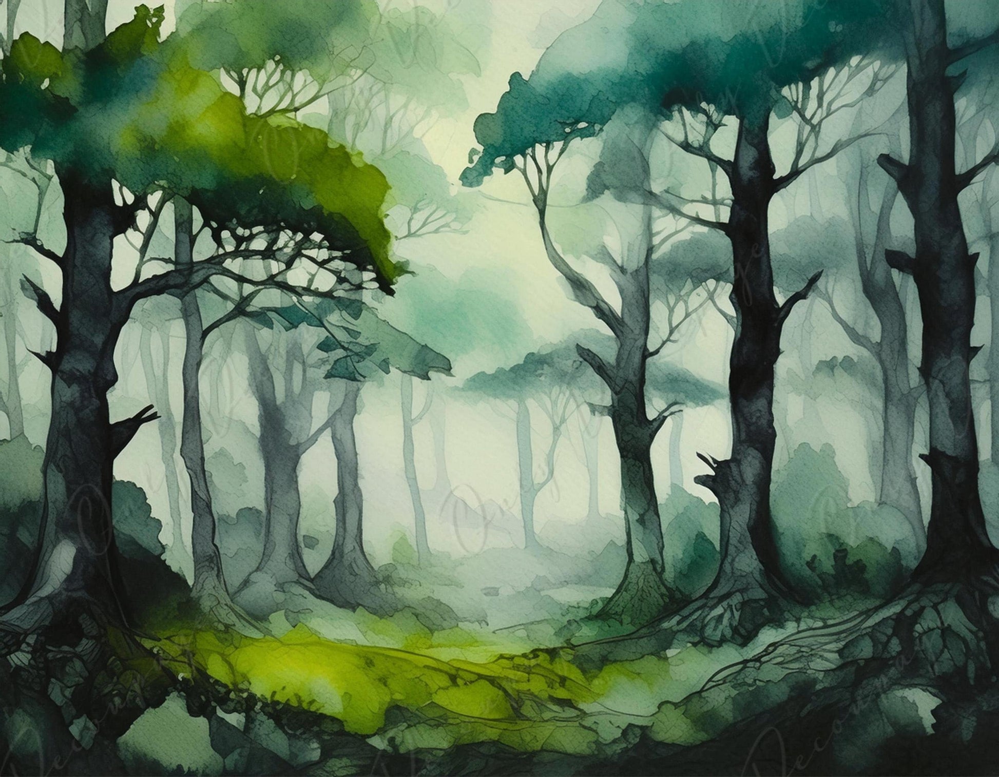 Large Decoupage Paper for Furniture - 6 Size Options - Green Misty Forest
