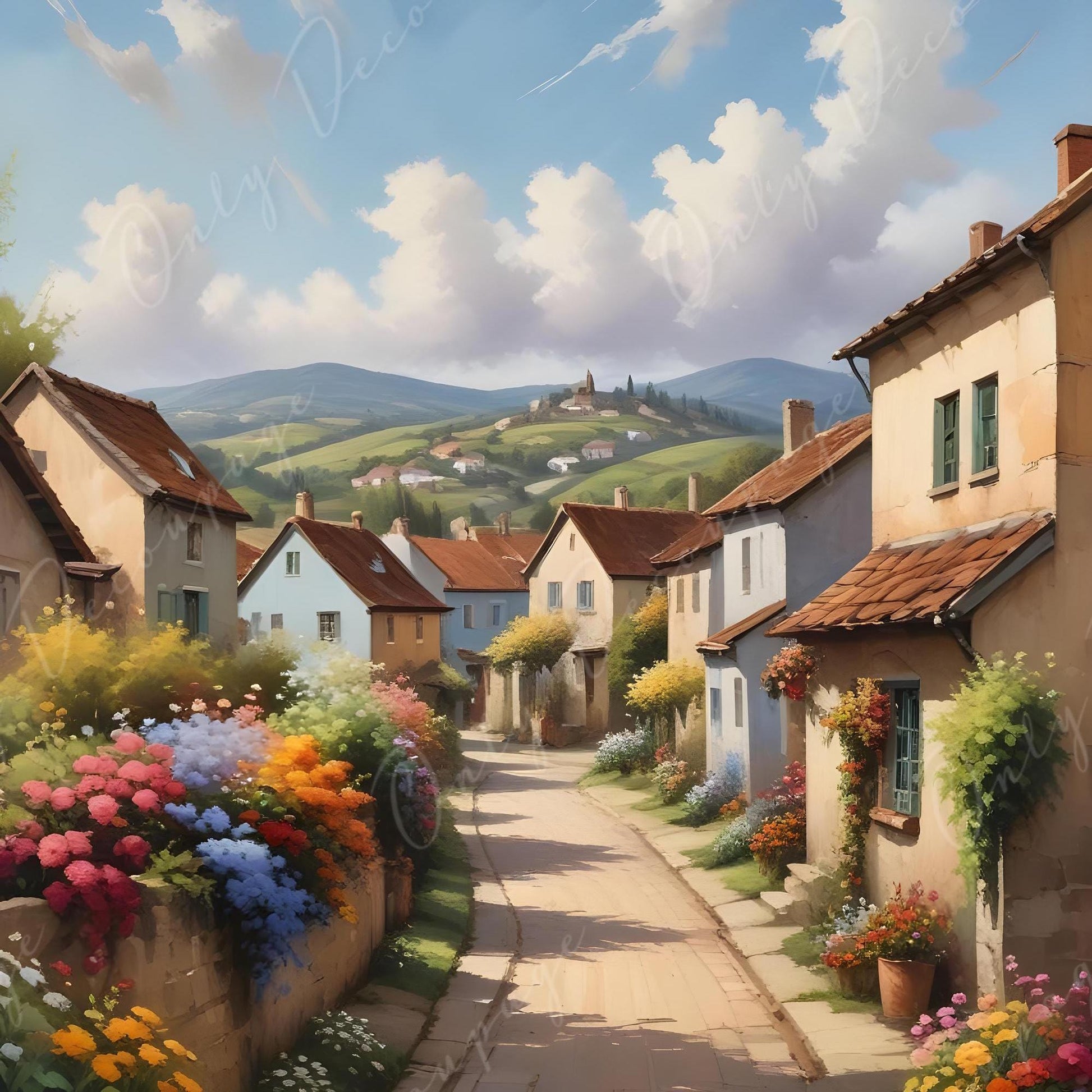 Decoupage Paper - 6 Size - European Village with Vibrant Flowers - Rice Paper