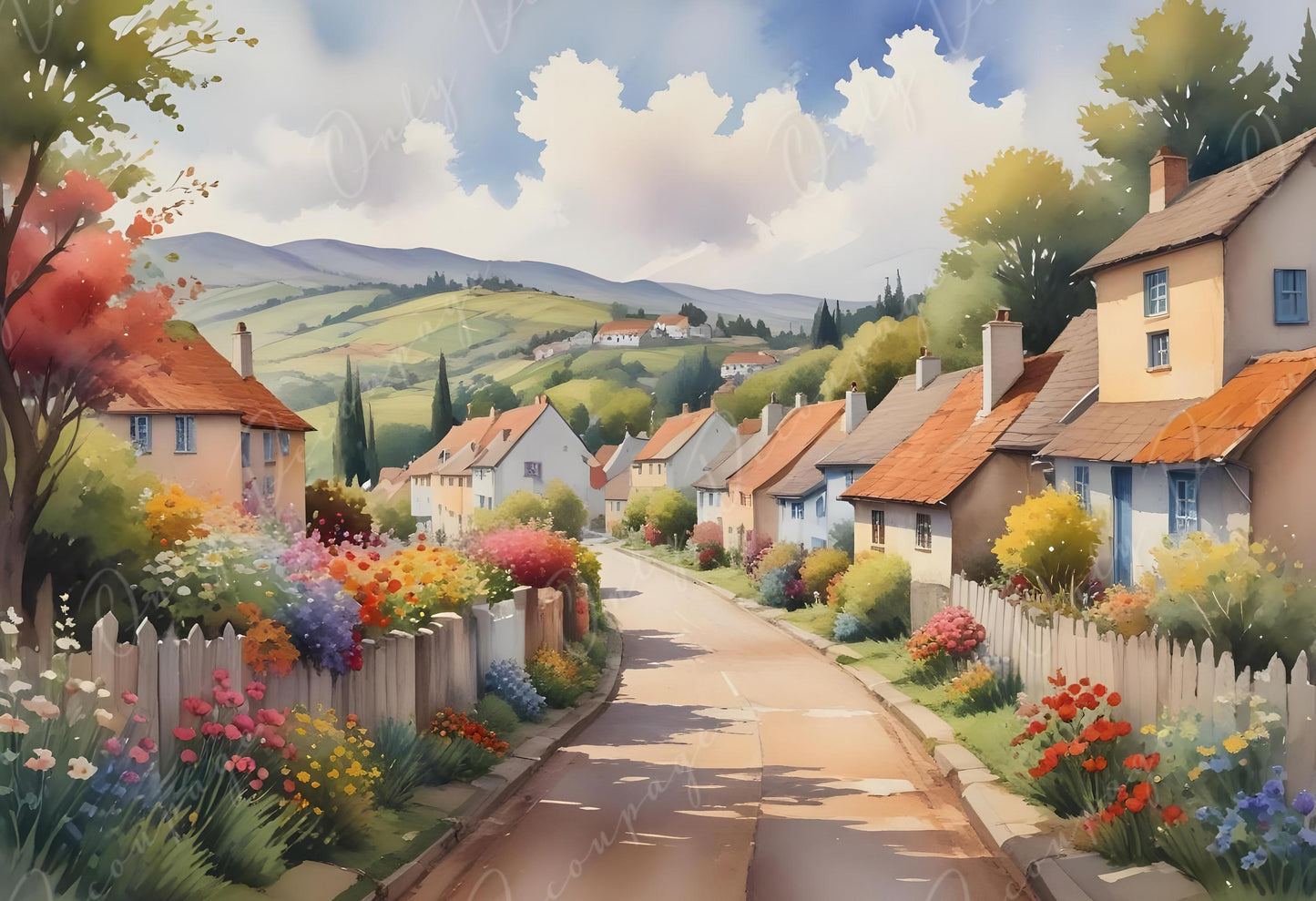 Decoupage Paper - 6 Size - European Village with Colorful Flowers - Rice Paper