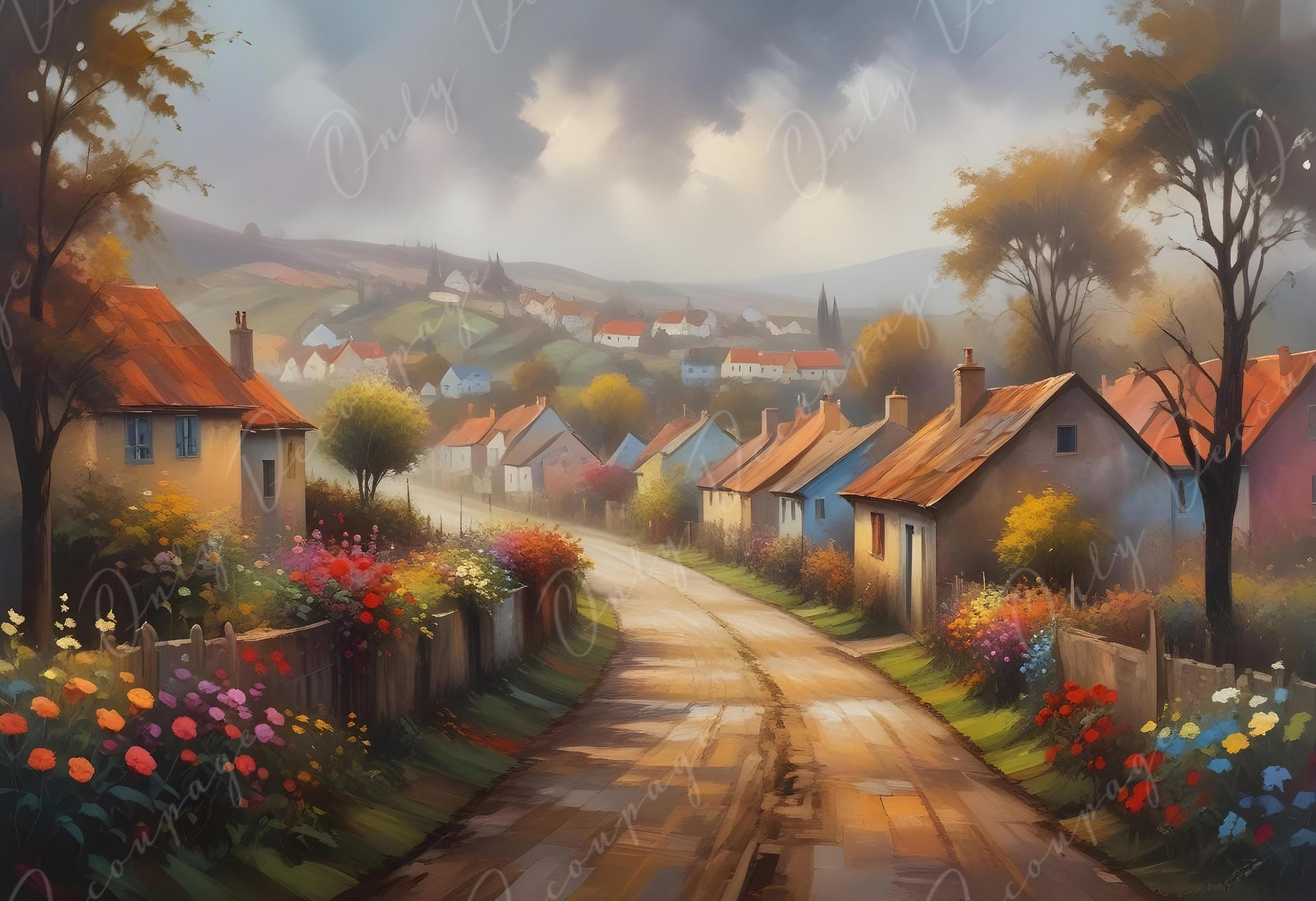 european village decoupage paper